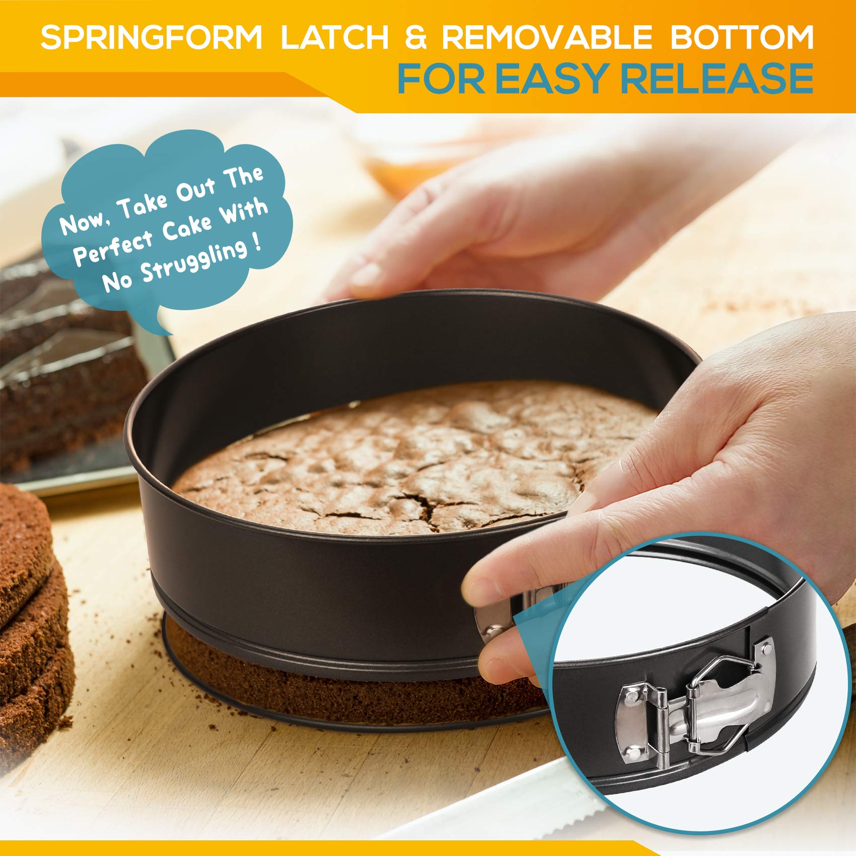 Hiware Springform Pan Set Of 3 Non-Stick Cheesecake Pan, Leakproof Round Cake Pan Set Includes 3 Pieces 6'' 8'' 10'' Springform