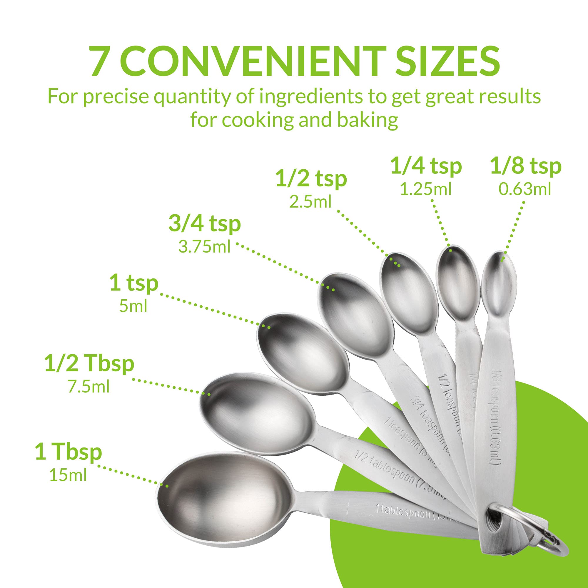 Spring Chef - Oval Stainless Steel Metal Measuring Spoons Set  Easy to Read Dual Measurements for Dry and Liquid Ingredients  Medicine and More  Kitchen Essentials  Set of 7