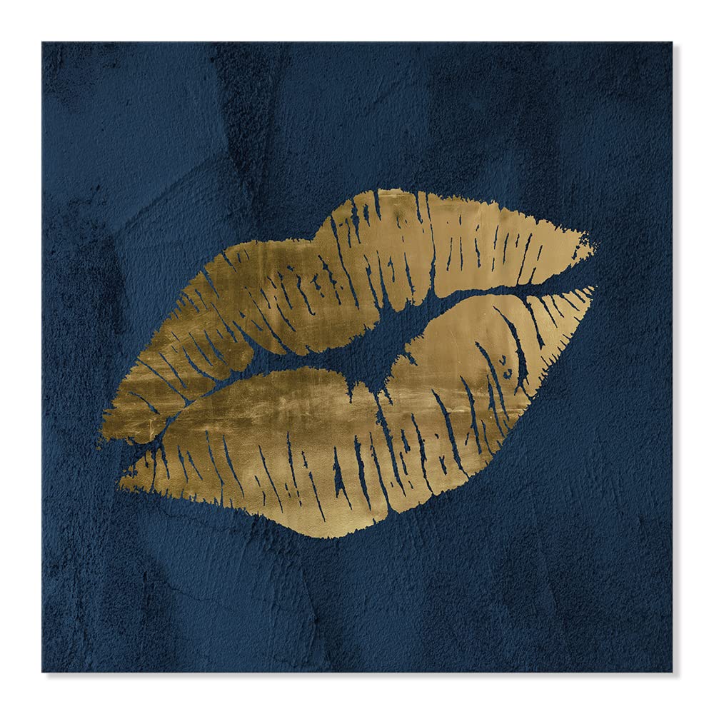 7Canvas Navy Blue And Gold Wall Decor Fashion Lip Canvas Wall Art Glam Lip Poster Sexy Painting Designer Picture For Bedroom Bat