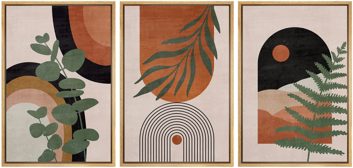Idea4Wall Framed Canvas Print Wall Art Set Geometric Desert Dune Jungle Palm Leaf Abstract Nature Illustrations Modern Art Nordi