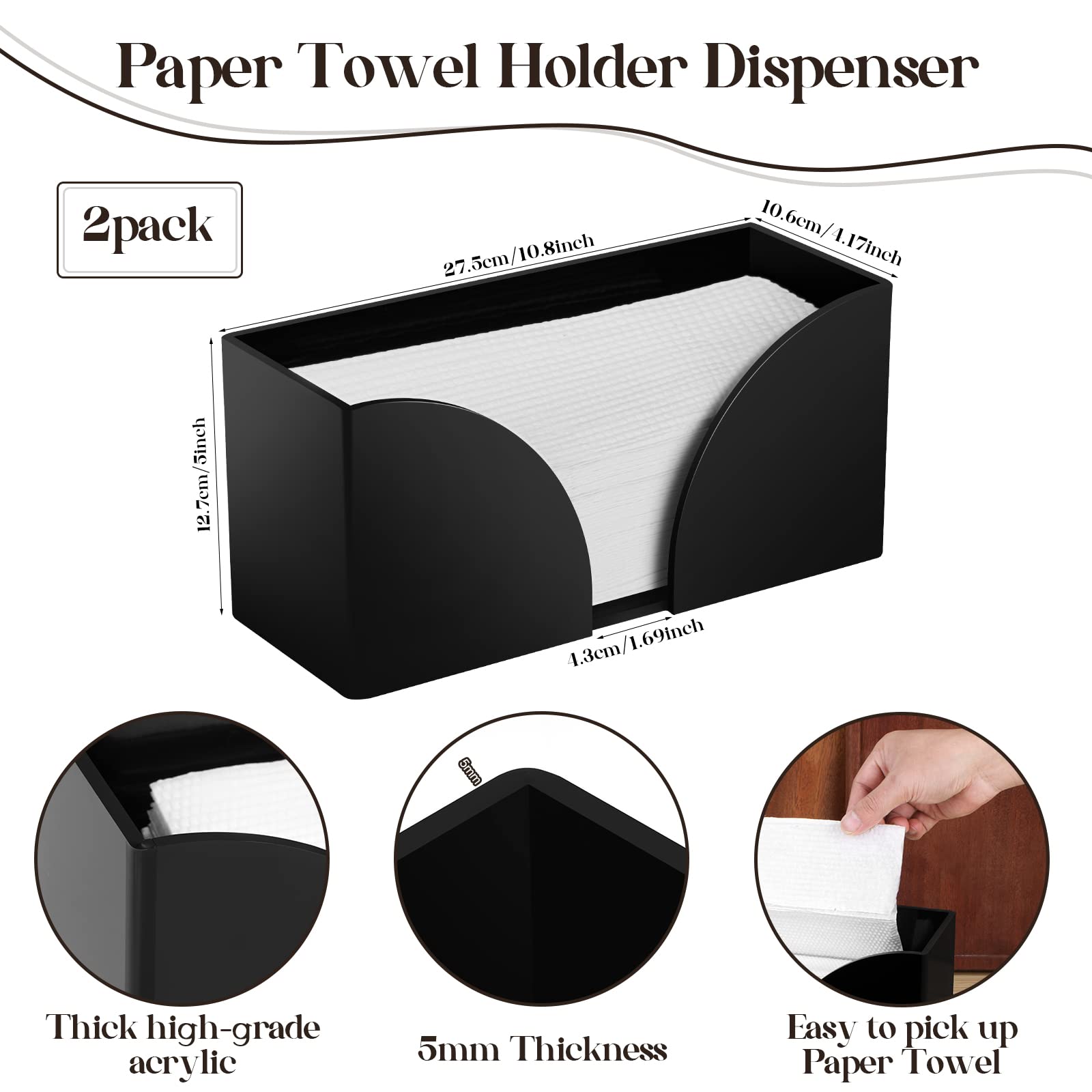 2Pack Paper Towel Dispenser Countertop Black Acrylic Paper Towel Holder For Bathroom Folded Paper Towel Dispenser Clear Trifold