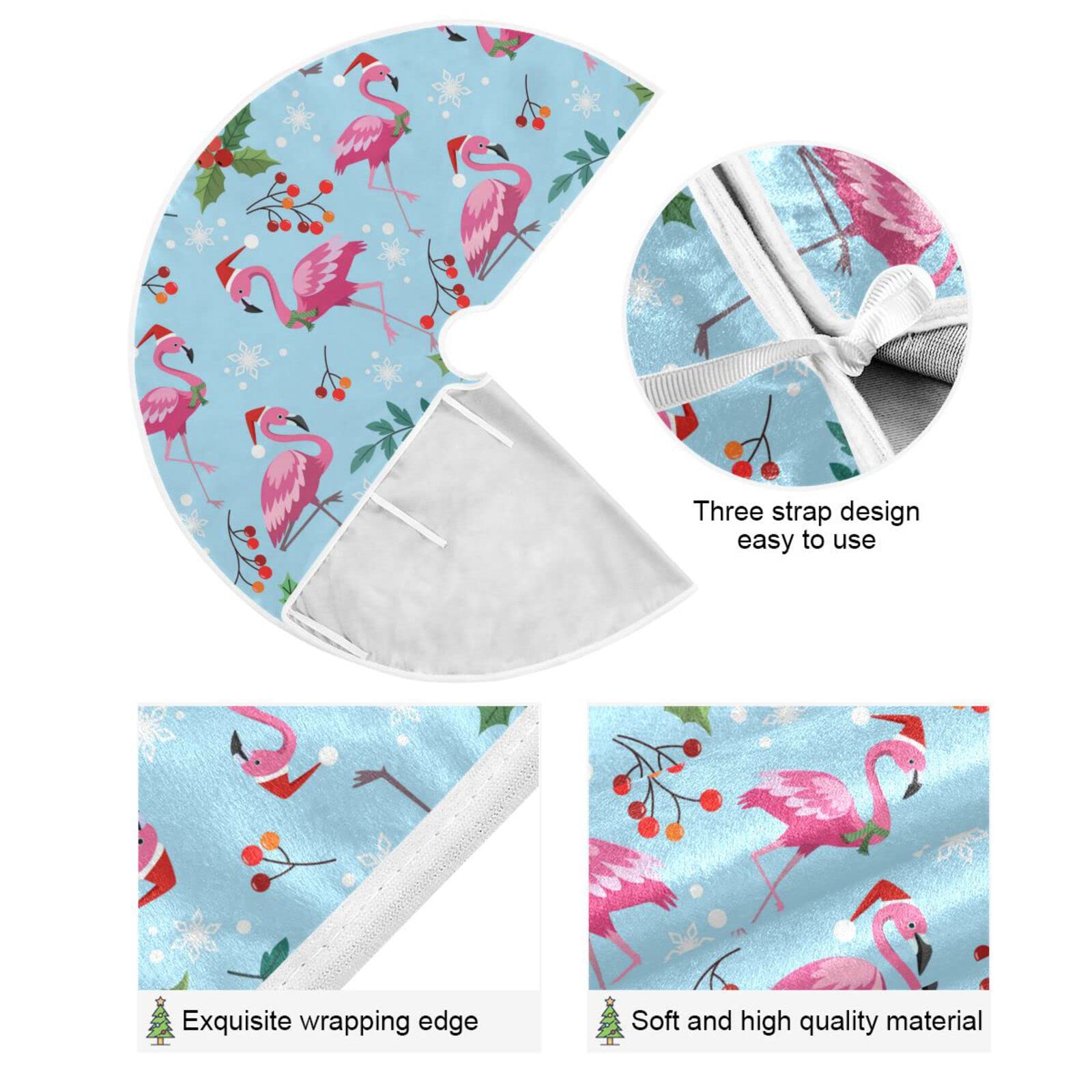 Vozoza Christmas Flamingo Snowflake Tree Skirt, Seasonal Tree Mat Holiday Party Supplies Ornaments Indoor Outdoor Decorations fo