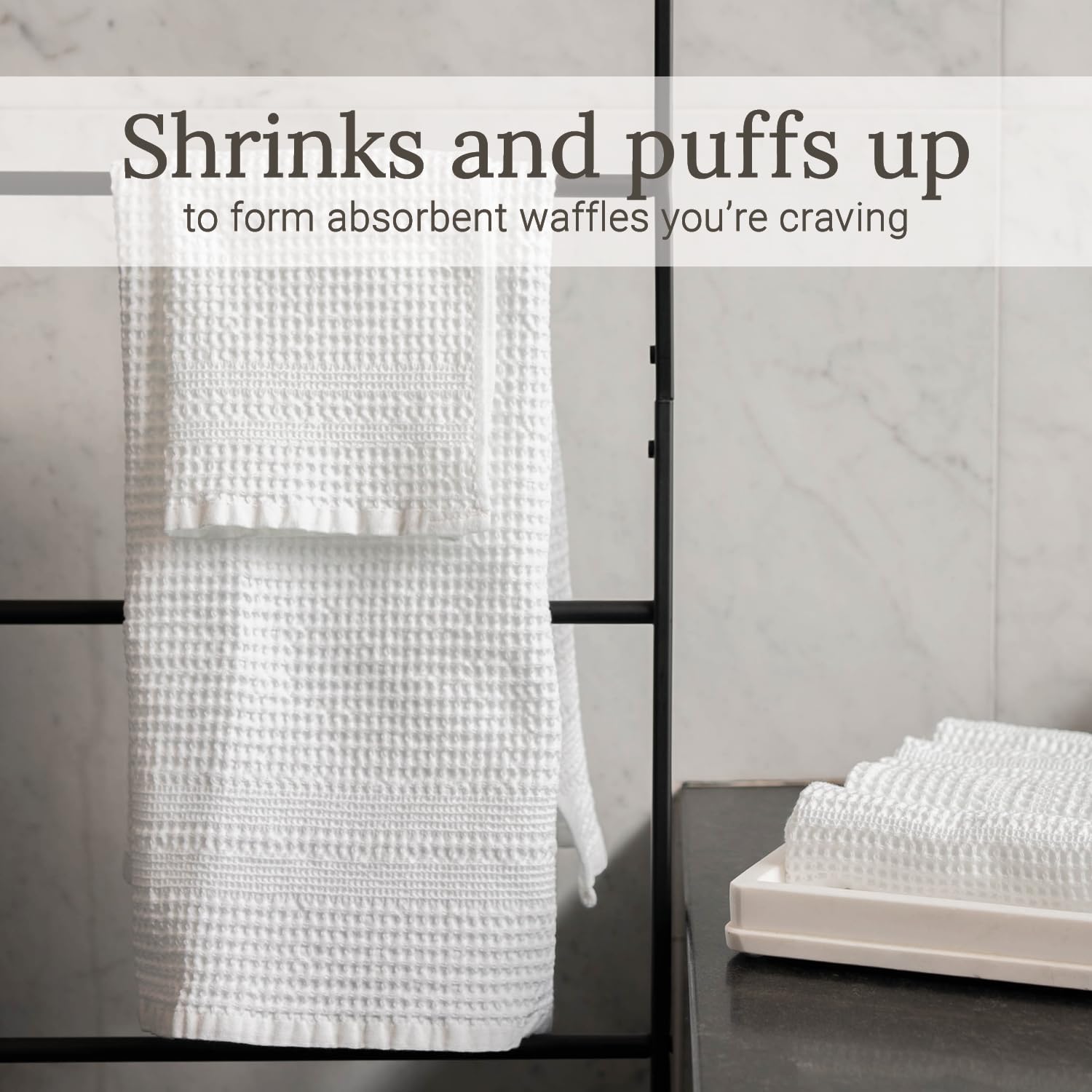 Gilden Tree Waffle Towel Quick Dry Thin Exfoliating, 4 Pack Washcloths For Face Body, Classic Style (White)