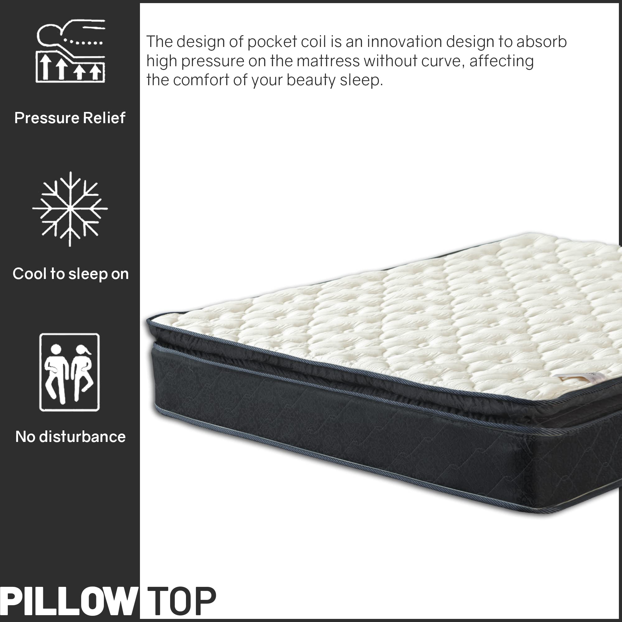 Continental Sleep 9-Inch Medium Firm Pillowtop Pocketed Coil Hybrid Mattress, Twin Size, White