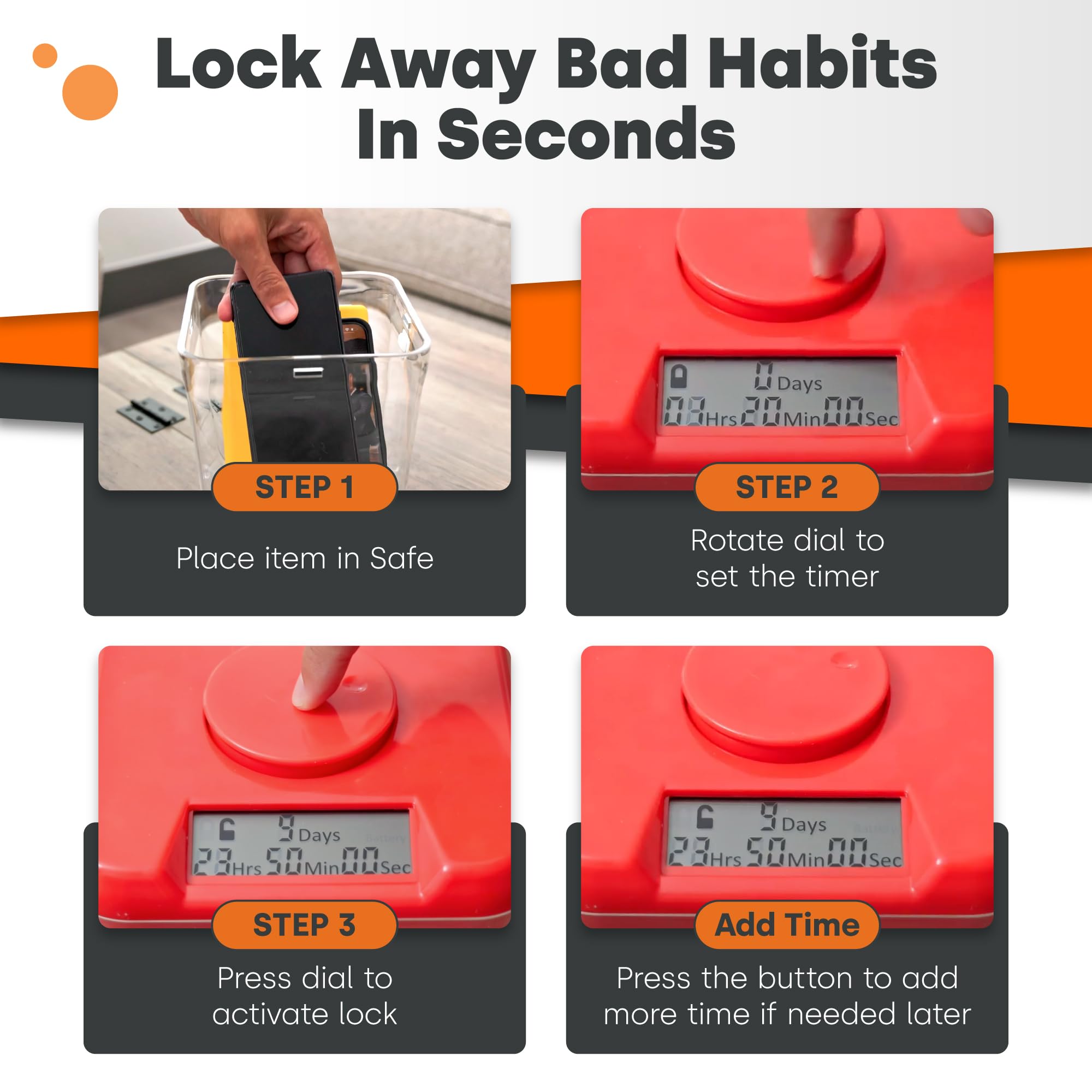 Kitchen Safe Time Locking Container (Medium), Timed Lock Box For Cell Phones, Snacks, And Other Unwanted Temptations (Green Lid