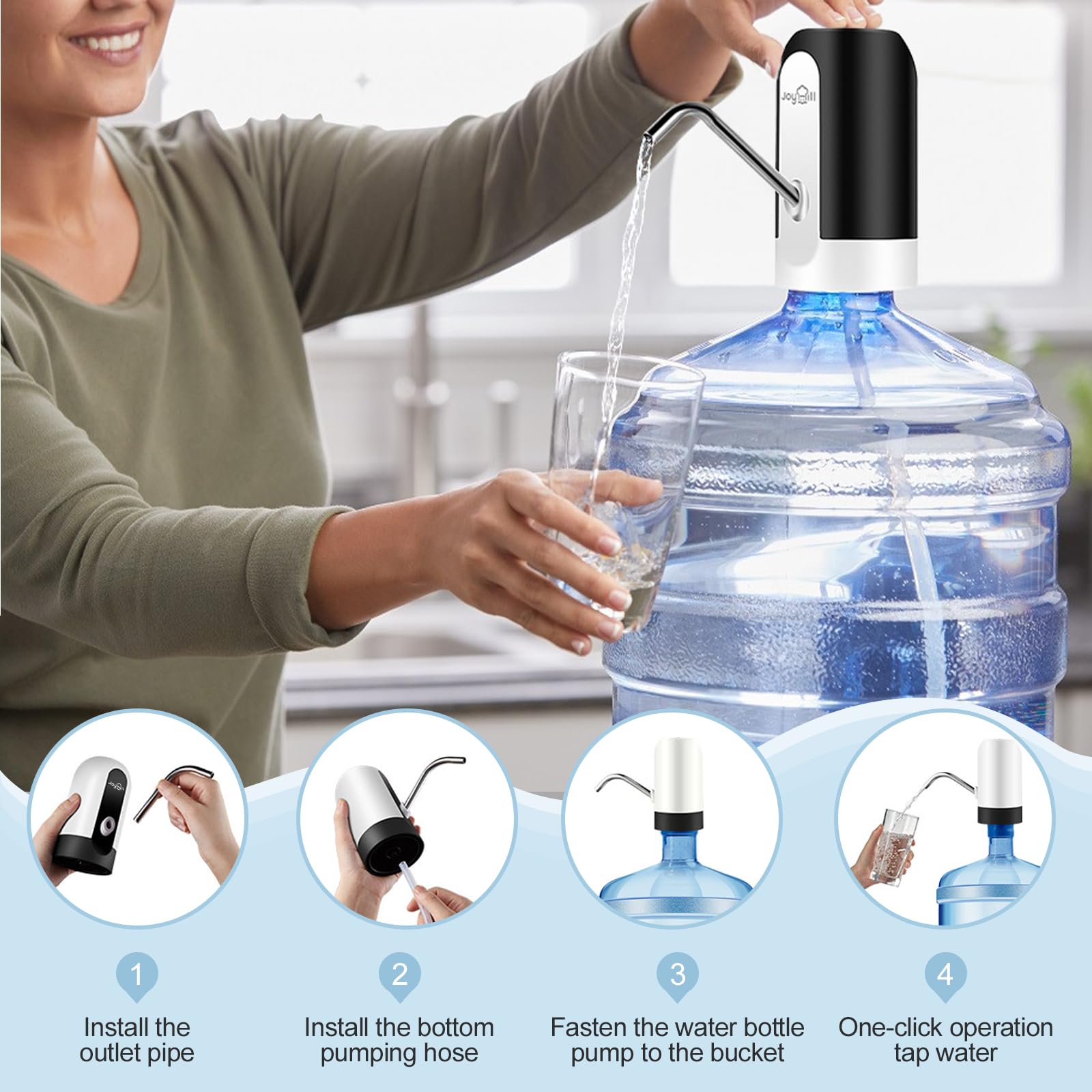 JOYHILL 5 Gallon Water Bottle Dispenser  USB Charging Water Bottle Pump  Portable Water Dispenser Pump for Camping(Black)