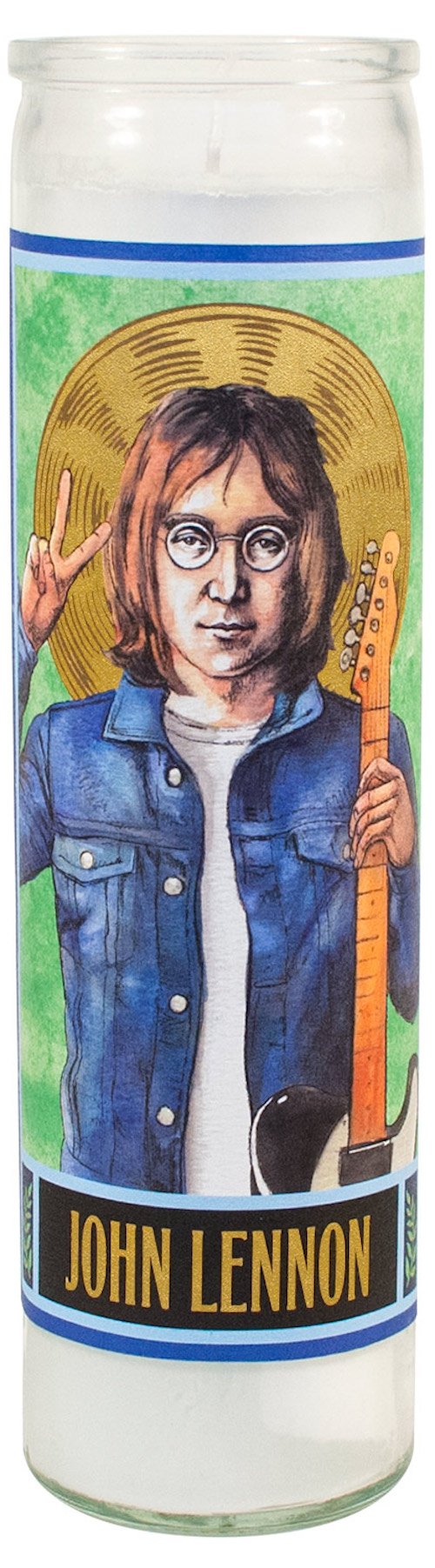 John Lennon Secular Saint Candle - 8.5 Inch Tall Glass Prayer Votive - Made in The USA