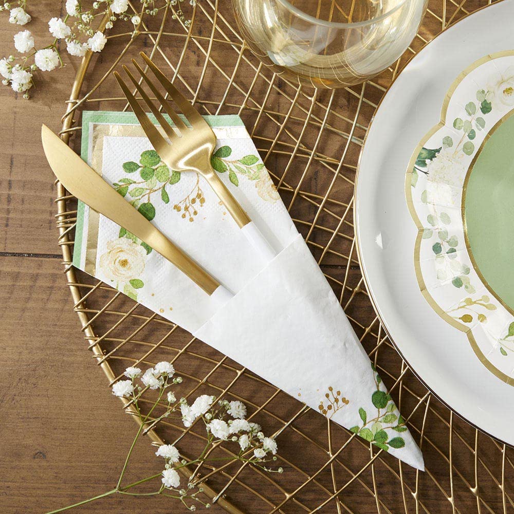 Kate Aspen Sage Green Party Decorations, Eucalyptus Floral Wedding Napkins, Thick Decorative Dinner Napkins, Luncheon Serveware