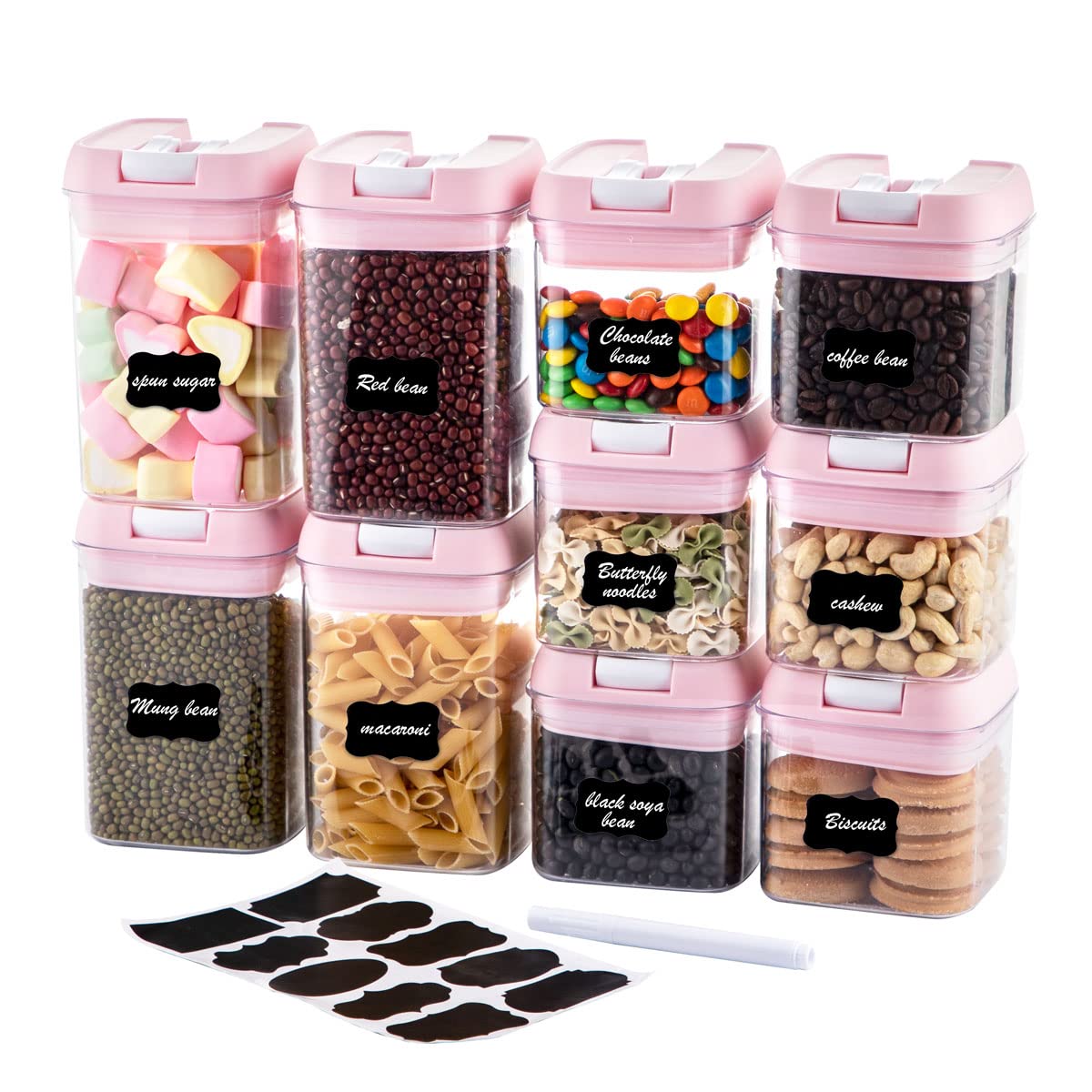 U-Qe Airtight Food Storage Container Set-10 Piece Bpa Free Clear Plastic Cereal Canisters With Easy Lock Lids-Kitchen & Pantry O