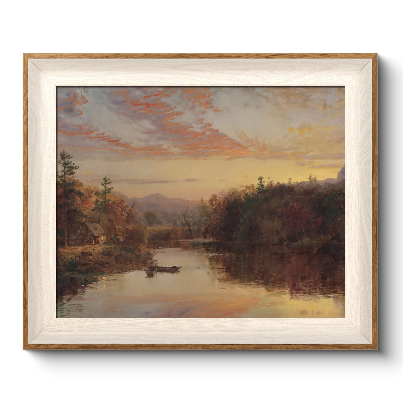 VIYYIEA Framed Wall Art for Living Room, Lake Canvas Prints, Vintage Home Decor, Fall Landscape Painting Picture, Bathroom Wall 