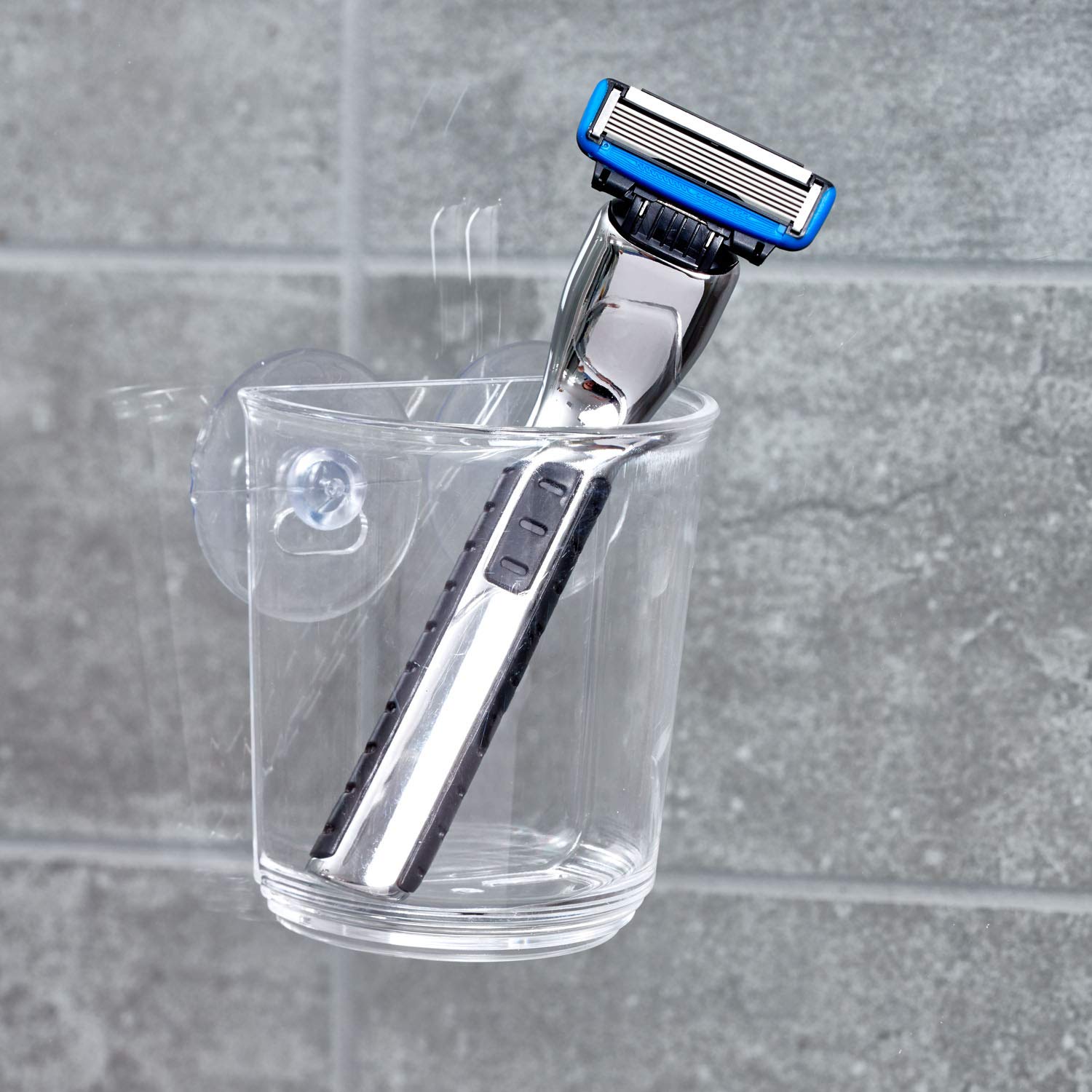iDesign Plastic Suction Tumbler Cup - Clear Bathroom Organizer, 3"x2"x3.5", Pack of 1, Model 20400