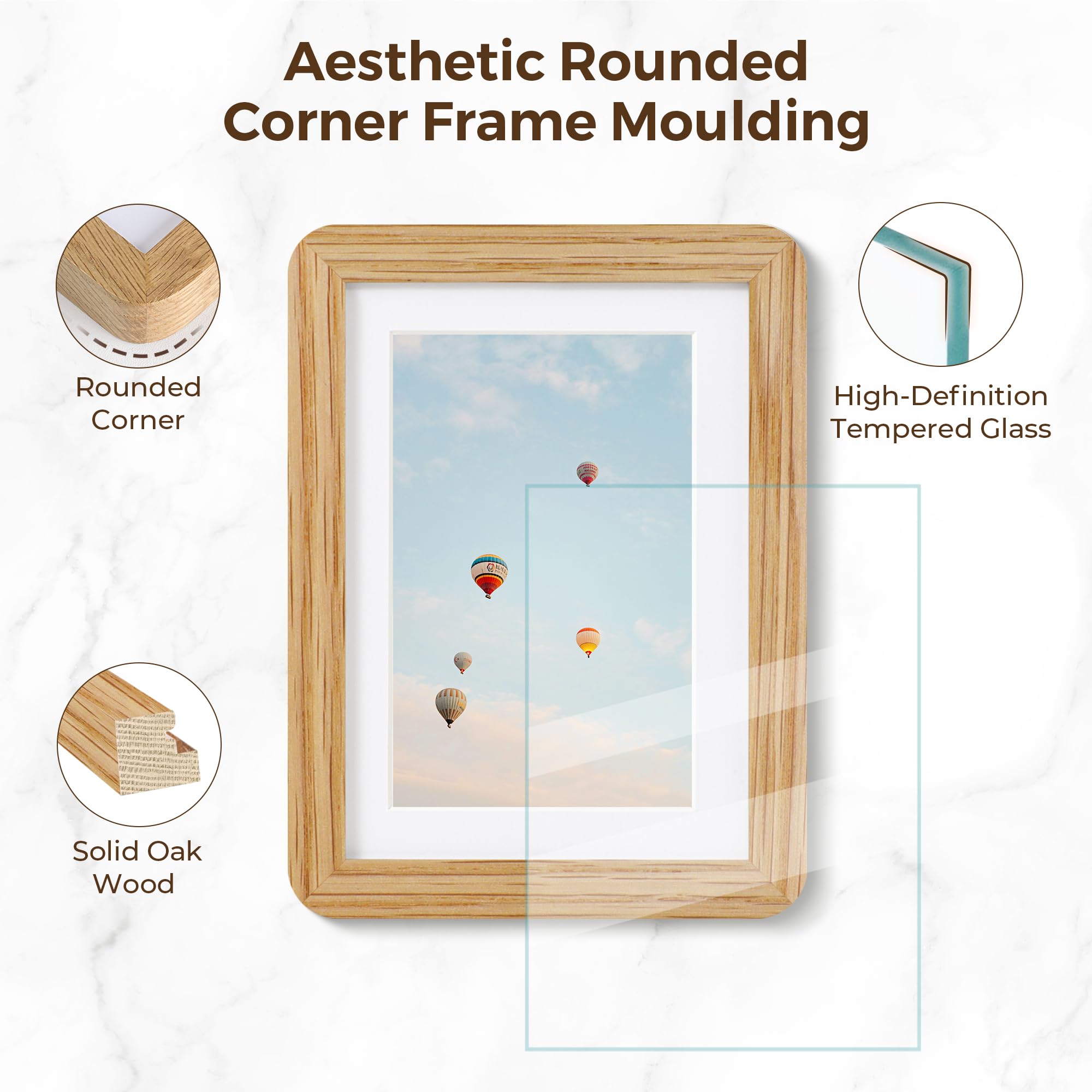 8x10 Picture Frame, Rustic 8 by 10 Photo Frame for Wall & Tabletop Display - Solid Oak Wood & Tempered Glass, 8x10 Picture Frame