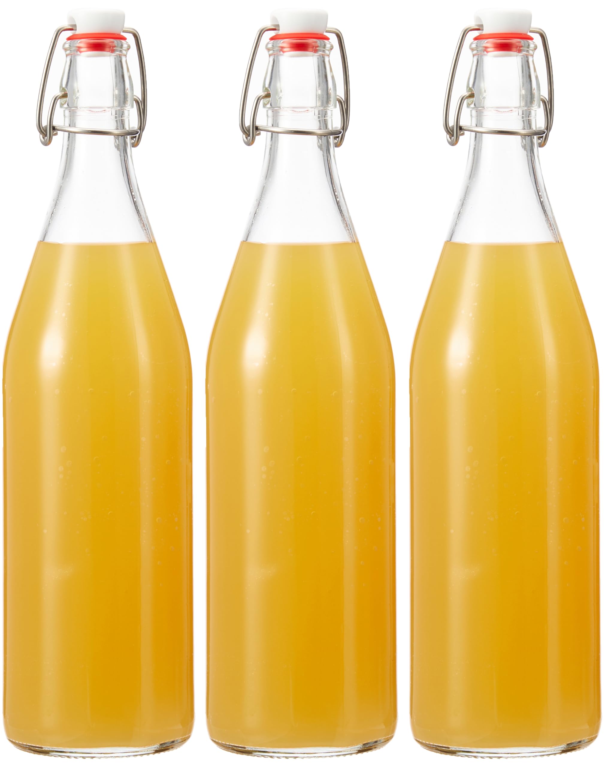 Amazon Brand  Solimo Glass Water Bottle With Flip Top Cap For Water, Juices | LeakProof | Set Of 3 | 1000 Ml | Transparent