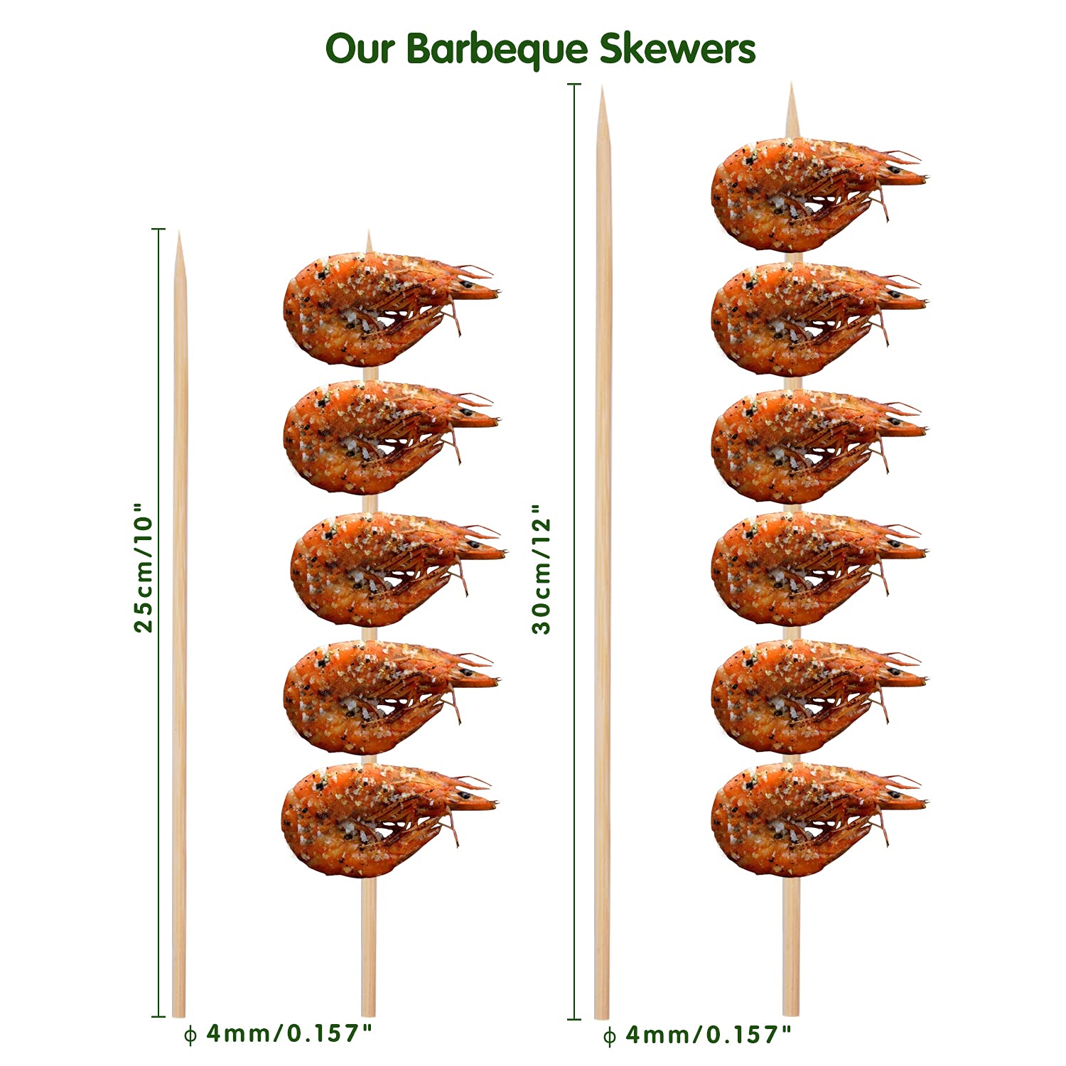 Minisland Premium 12 Inch Bamboo Wooden Skewers for Kabobs 4mm Thick Round BBQ Heavy Food Sticks 100 Counts -MSL167