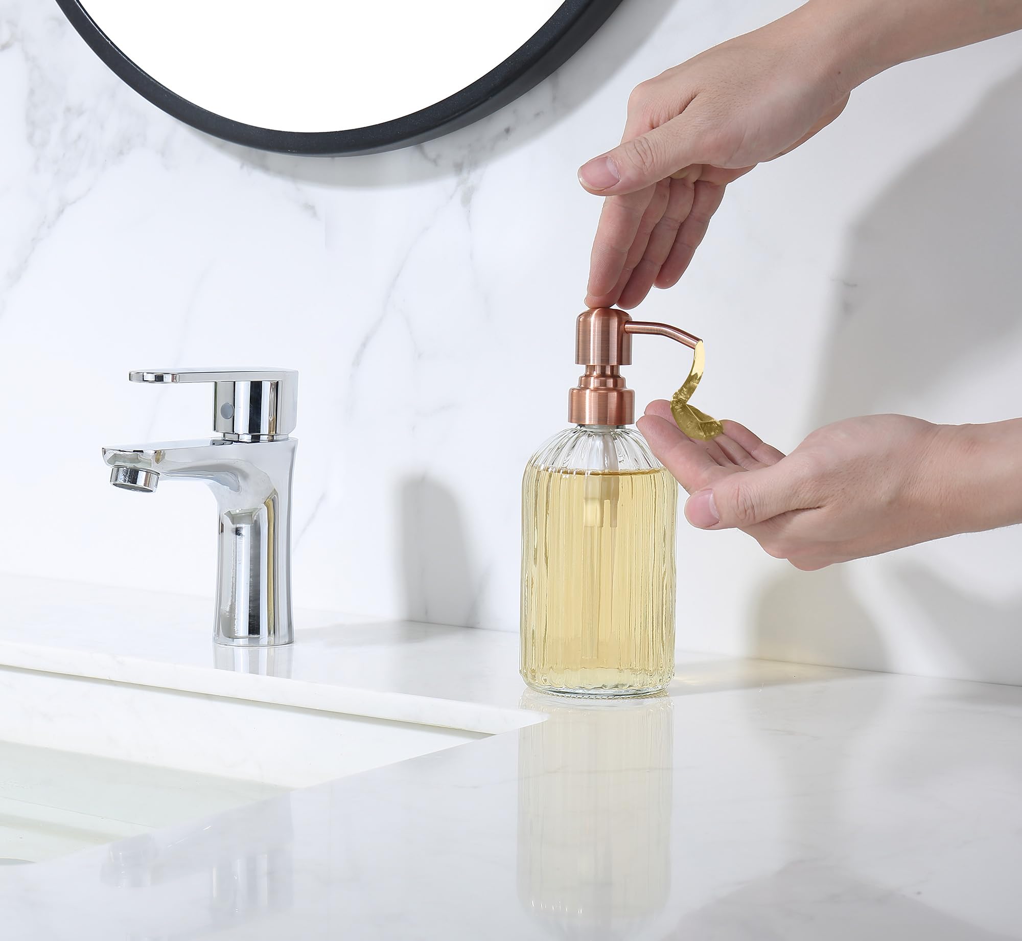 Leetcp Copper Glass Soap Dispenser With Rust Proof Metal Pump,16Oz Vintage Soap Dispenser,Clear Glass Dish Soap Dispenser For Ba