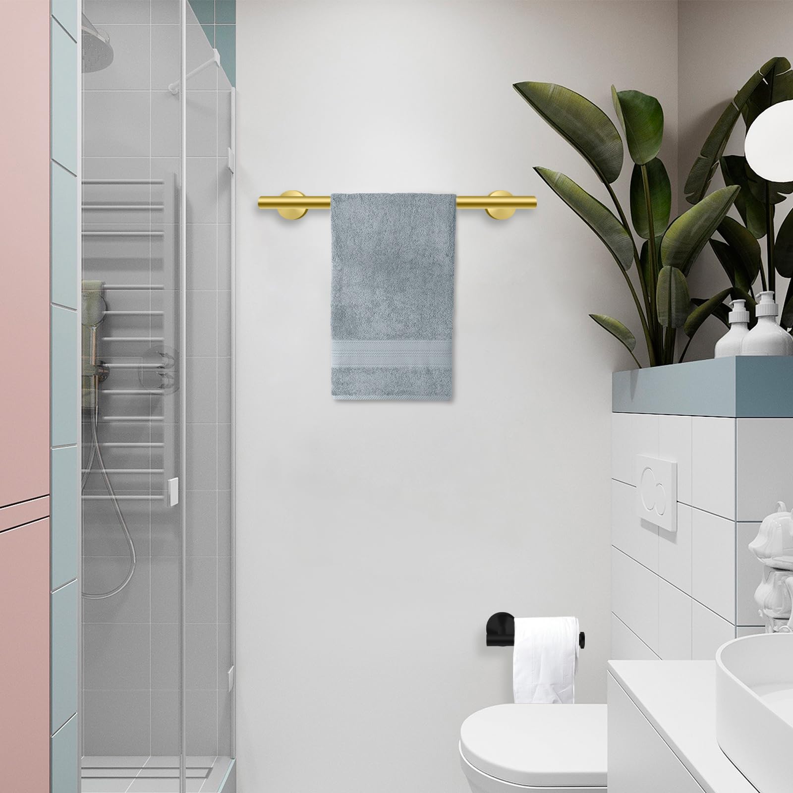 Bathroom Hardware Set, 7 Pcs Bathroom Towel Rack Stainless Steel Bath Hardware Kit Including 16'' Hand Towel Bars, Toilet Paper