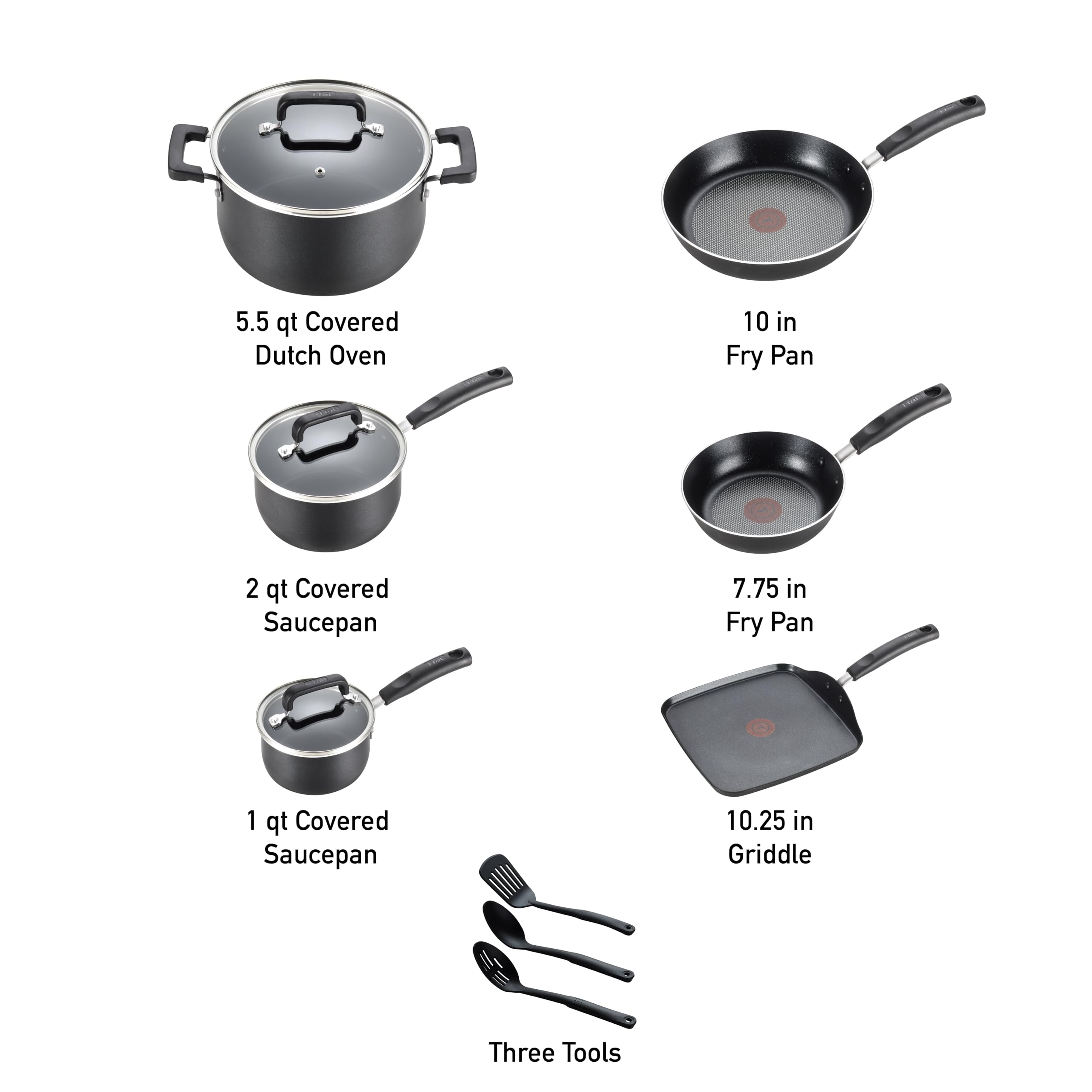 T-fal Signature Nonstick Cookware Set 12 Piece Oven Broiler Safe 350F Pots and Pans, Dishwasher Safe Black