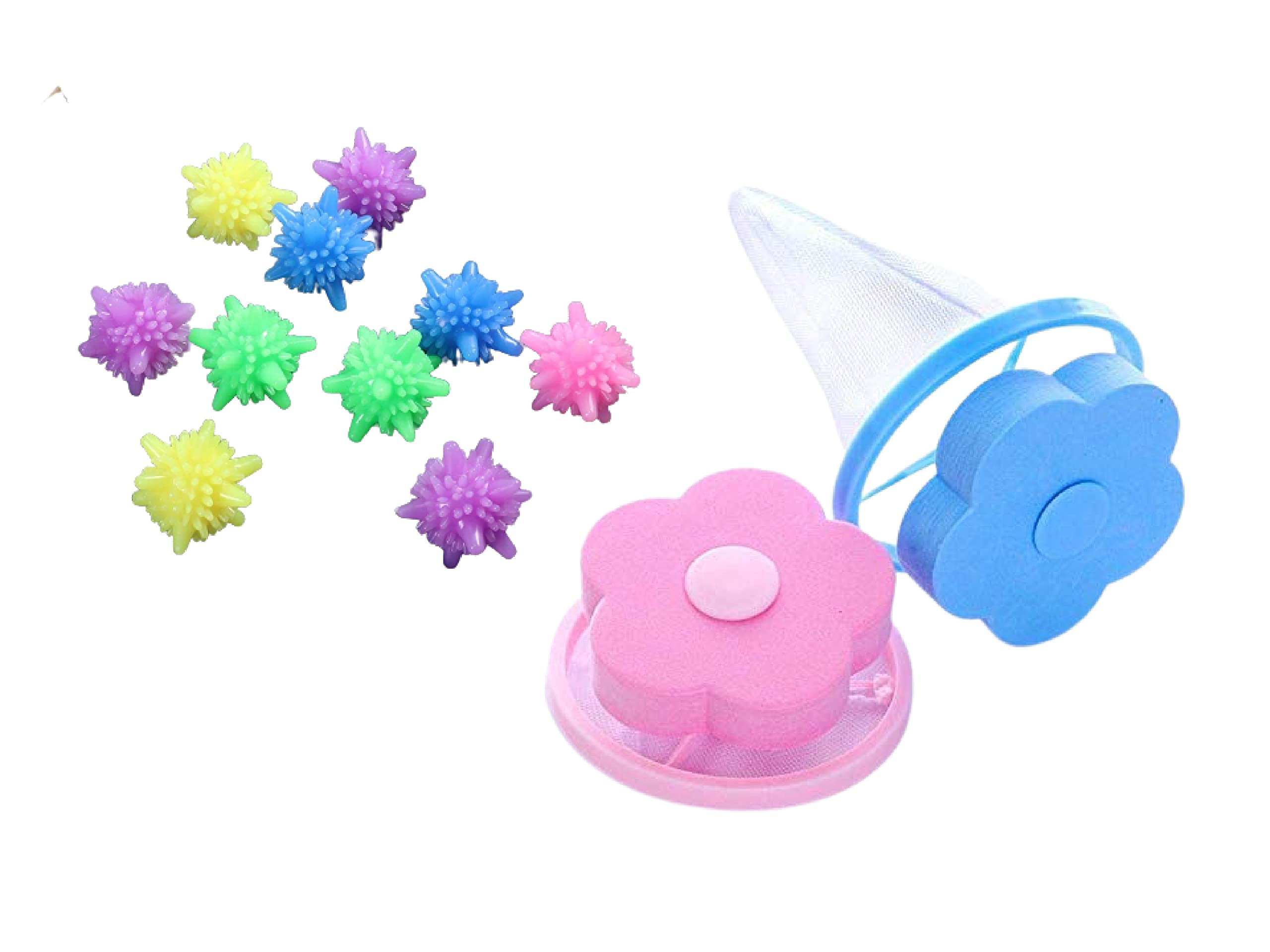 2V Brothers 2 Pcs Washing Machine Floating Lint Mesh Bags And 10 Pcs Reusable Laundry Dryer Balls Set Hair Catcher, Lint Trap, 