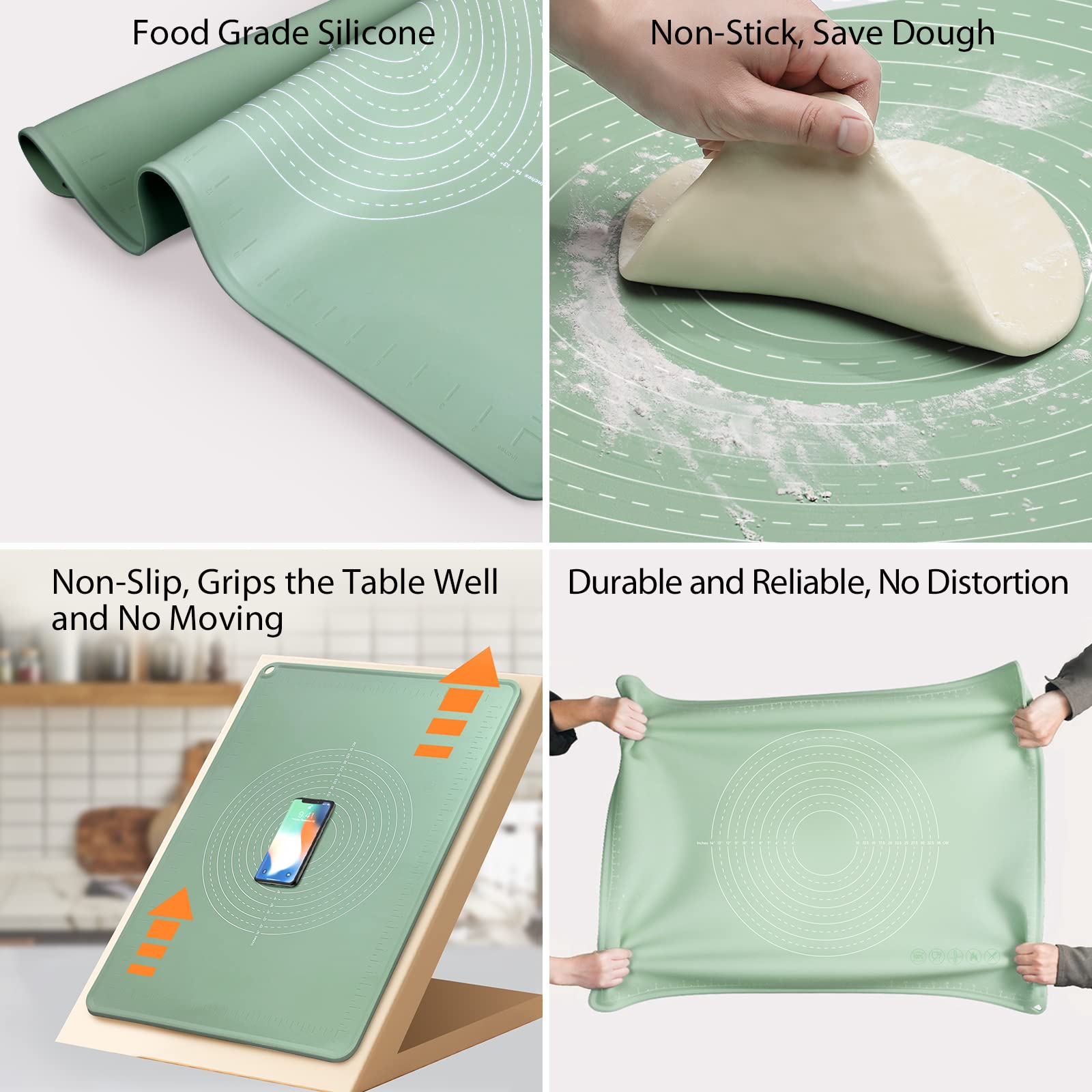 Silicone Baking Mat Extra Large Non-Stick Baking Mat With High Edge, Food Grade Silicone Dough Rolling Mat For Making Cookies, M