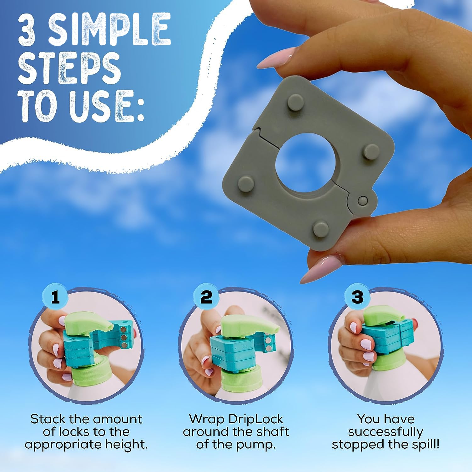 Driplock Reusable Stackable Device To Prevent Pump Bottles From Spilling In Travel Bags Or For Quanity Control. 5 Pack And Trave