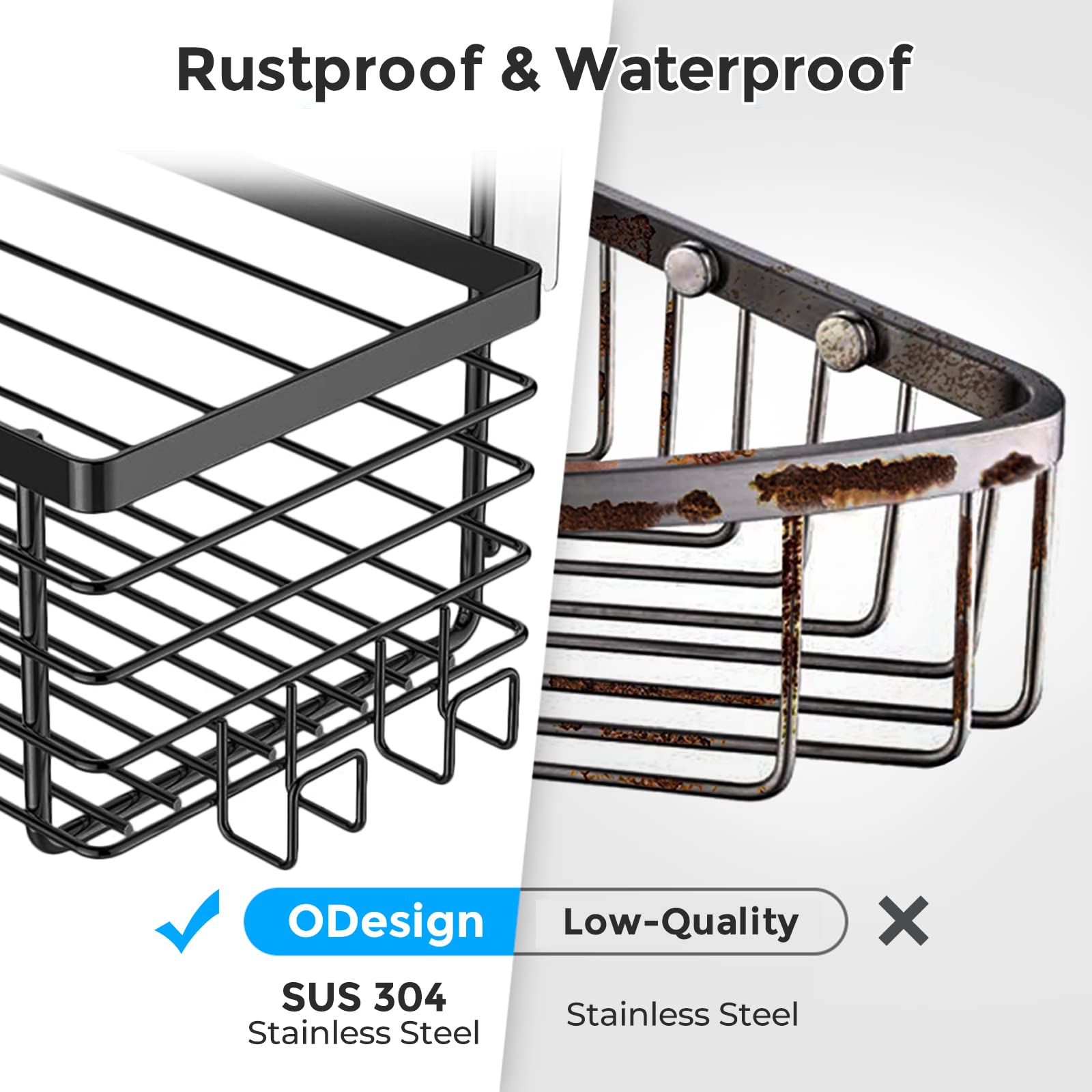Odesign Shower Caddy 3 Pack-Shower Bathroom Shelves Rack,Rustproof Wall Mounted Sus304 Stainless Steel-No Drilling,Adhesive Show