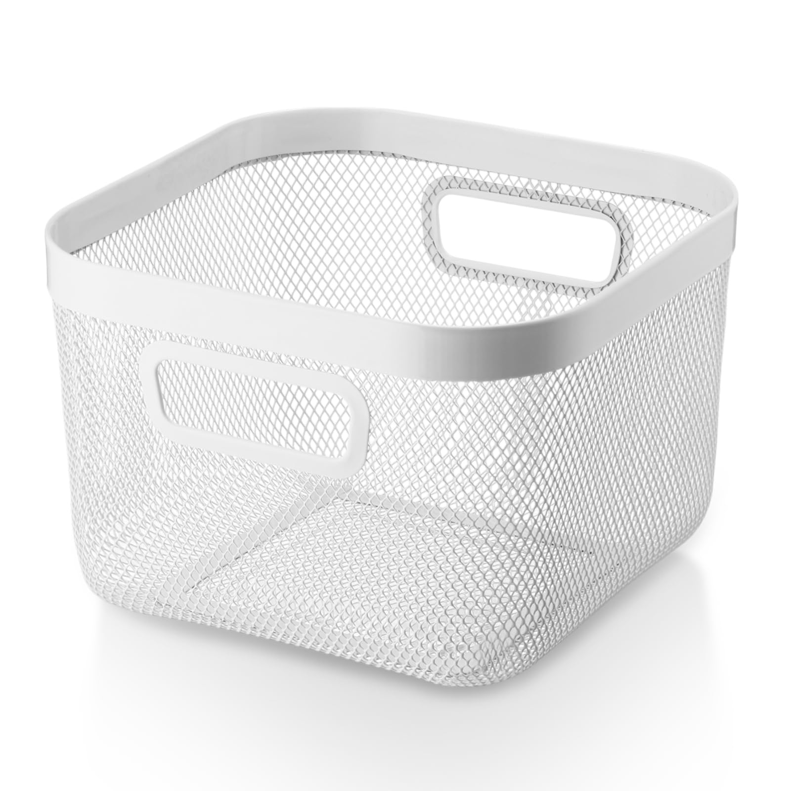 MorningRo 1 Pack Metal Mesh Basket with Handles, White, Medium