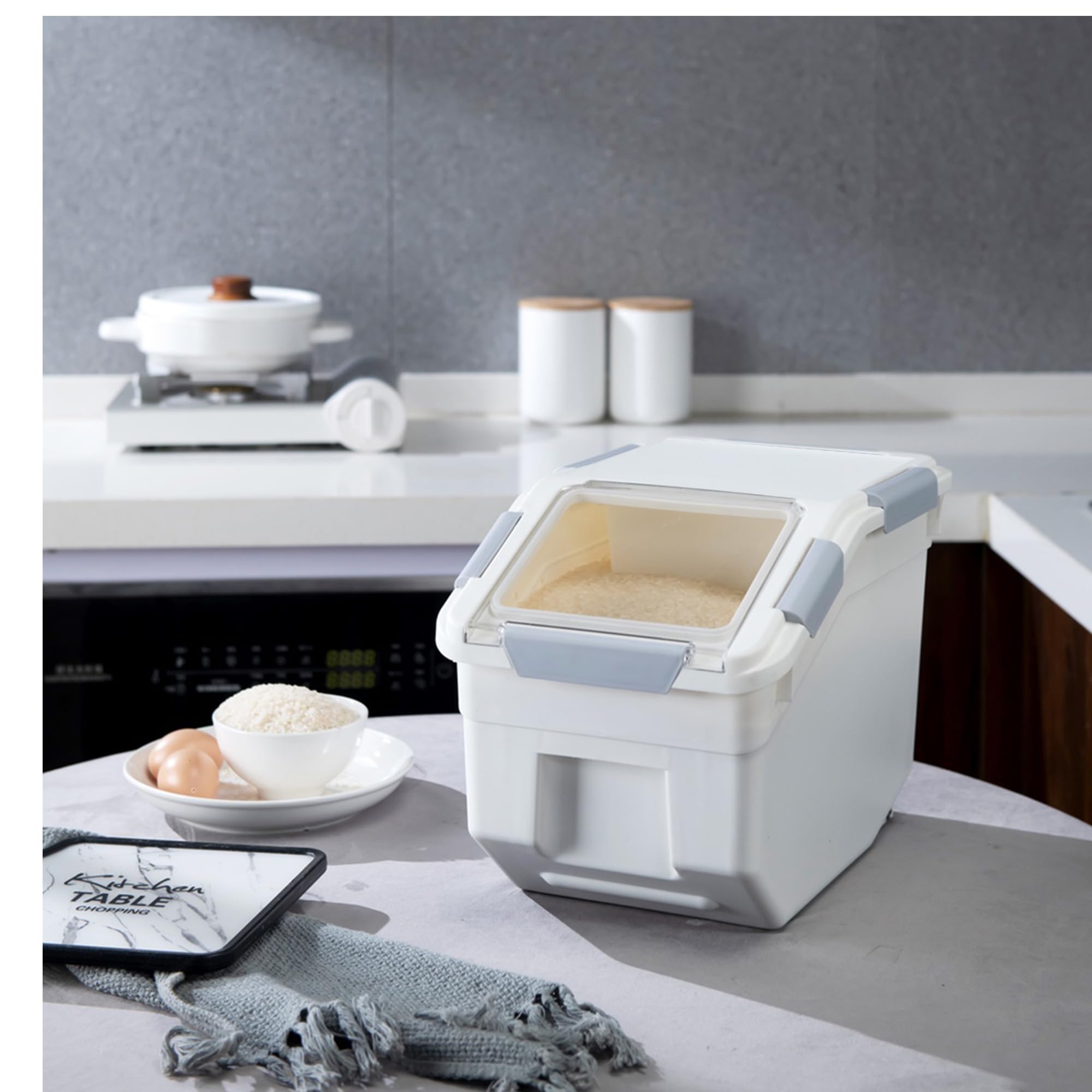 Hanamya 10 Liter / 20 Lbs Rice Storage Container With Measuring Cup, Bpa Free, For Rice | Grain | Pet Food | Flour, 1 Count, Whi