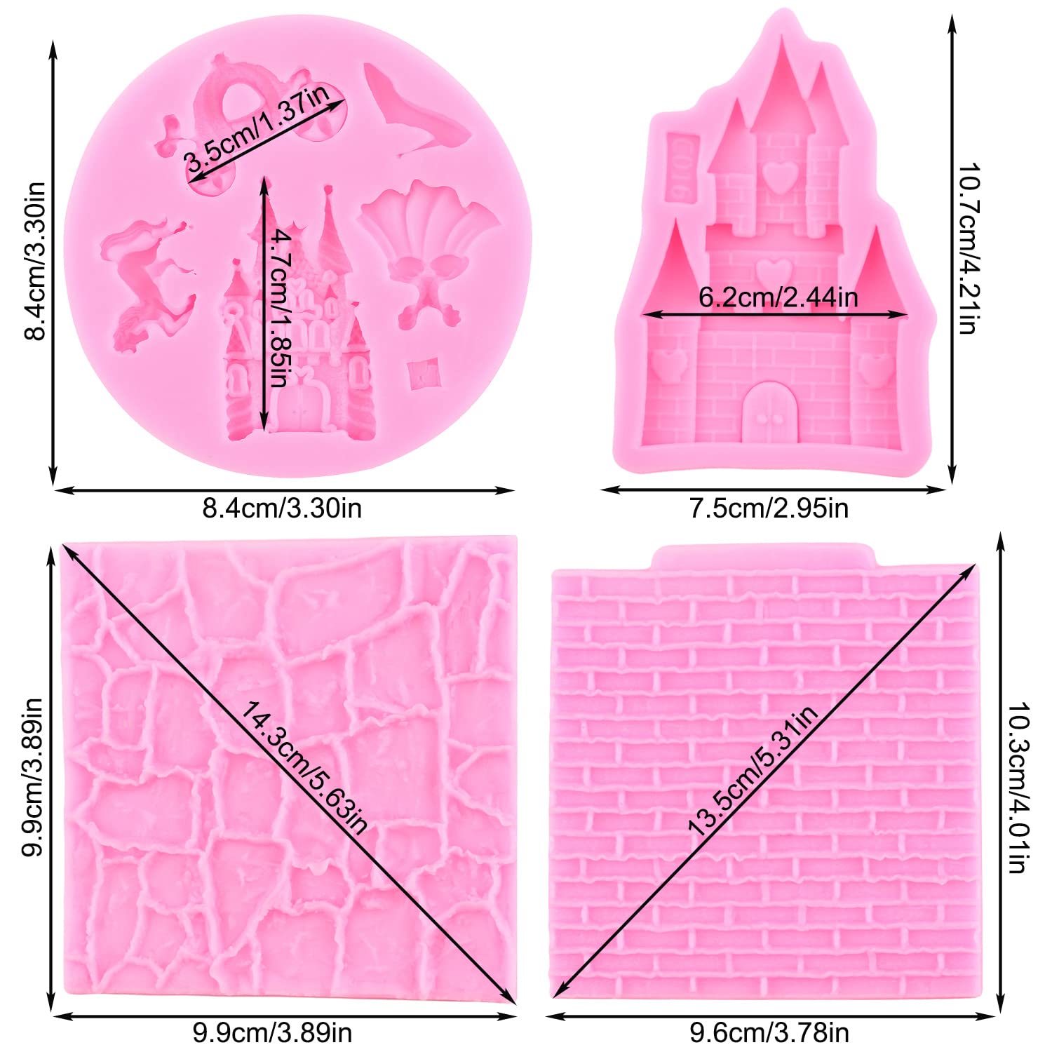 Mypracs Fairy Tales Castle Silicone Molds Cinderella Fondant Mold Rock Brick Wall Texture Molds For Baby Shower Cupcake Topper C