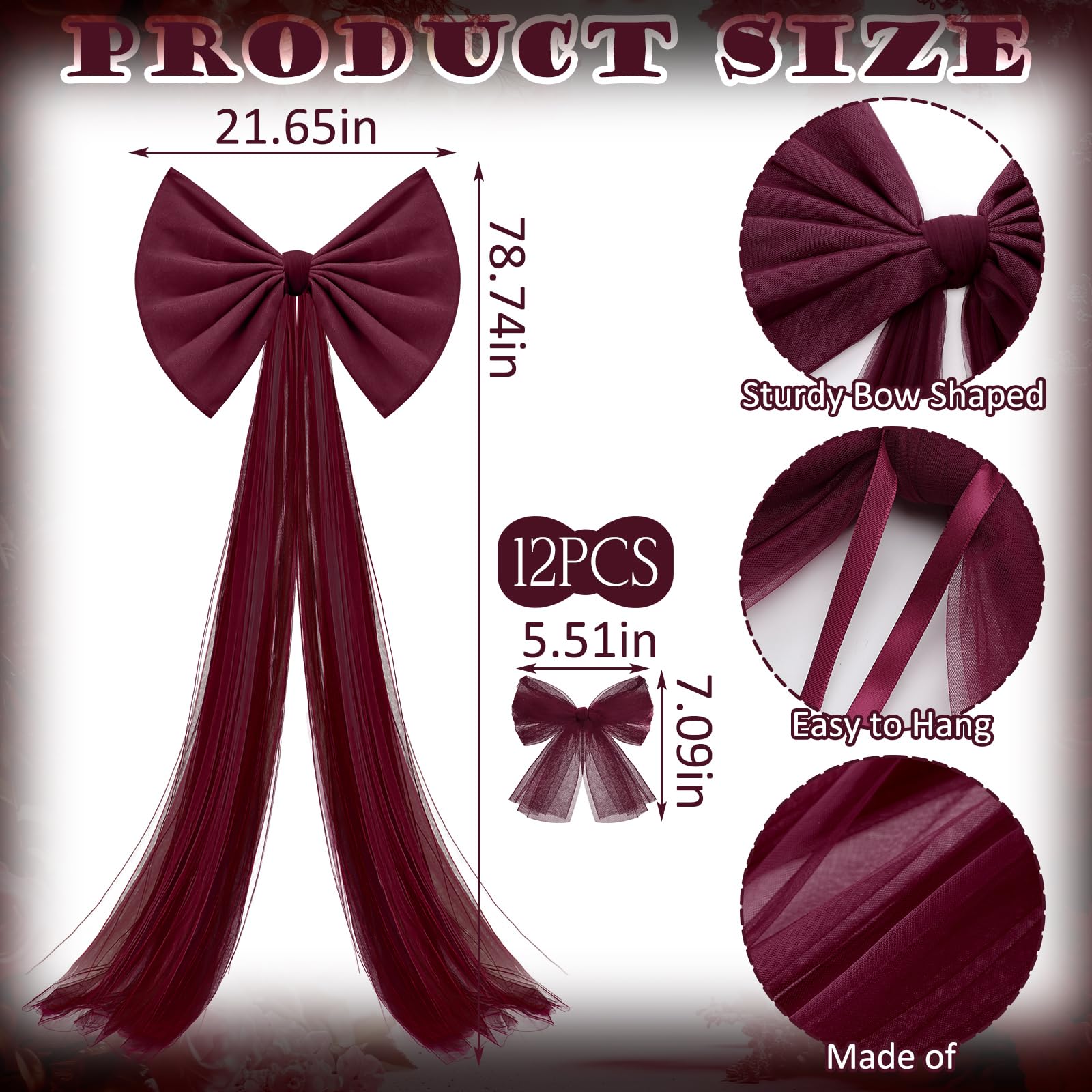 Daifunli Extra Large Mesh Christmas Tree Topper Bow 21.65 x 78.74 in with 12 Small Mesh Bow Decor Christmas Tree Topper Wreath B