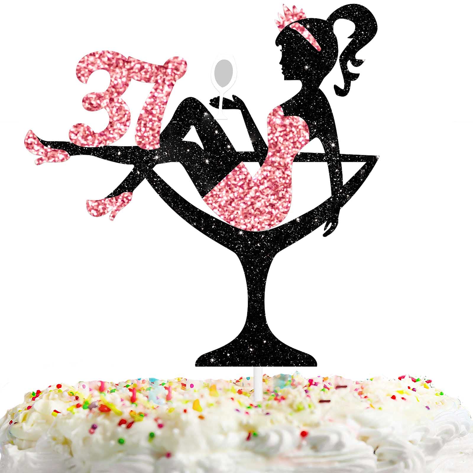 Sitting Girl Cake Topper Picks For Girl Lady 37Th Birthday Makeup Spa Theme Party Decoration Supplies 37 Silhouette High Heeled