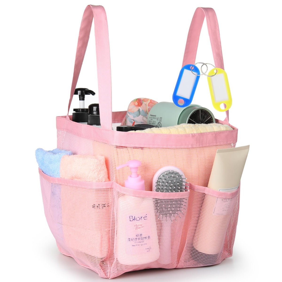 Temede Mesh Shower Caddy Tote, Large Shower Caddy Basket Portable, Quick Dry Hanging Toiletry Bag, 8 Storage Pocket Bath Organiz