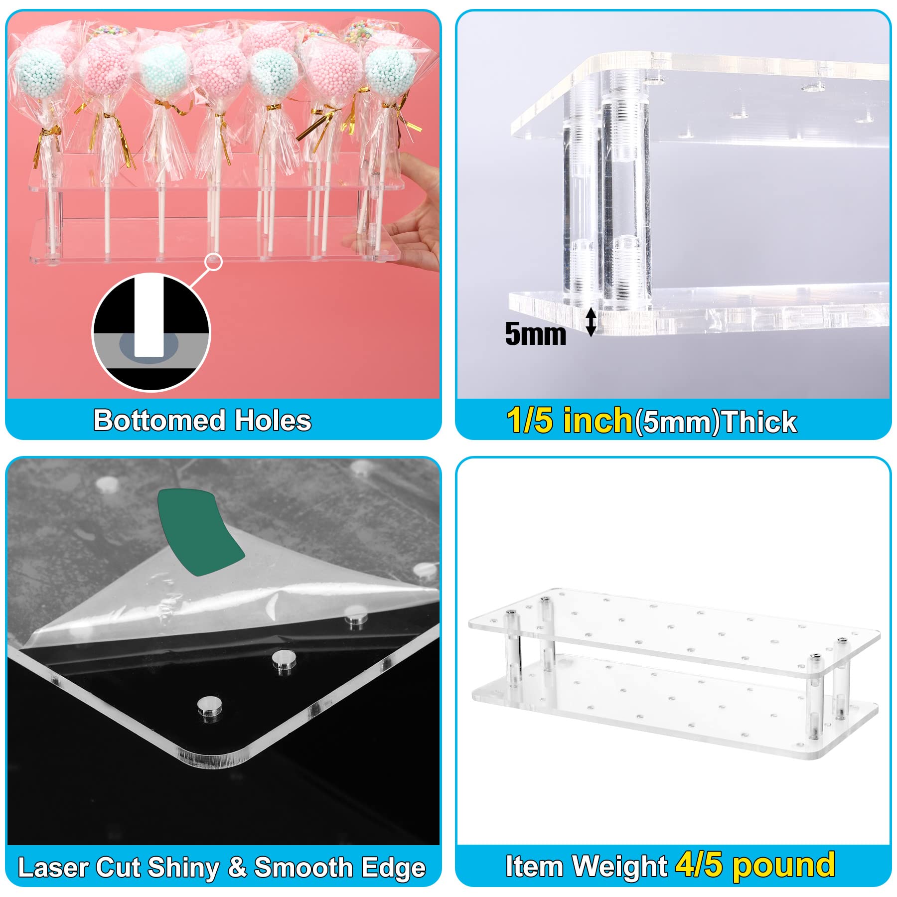 Goabroa Cake Pop Stand, 21 Holes Clear Acrylic Cake Pop Kit With 300 Pcs Cake Pop Sticks And Wrappers, Cake Pop Making Accessori