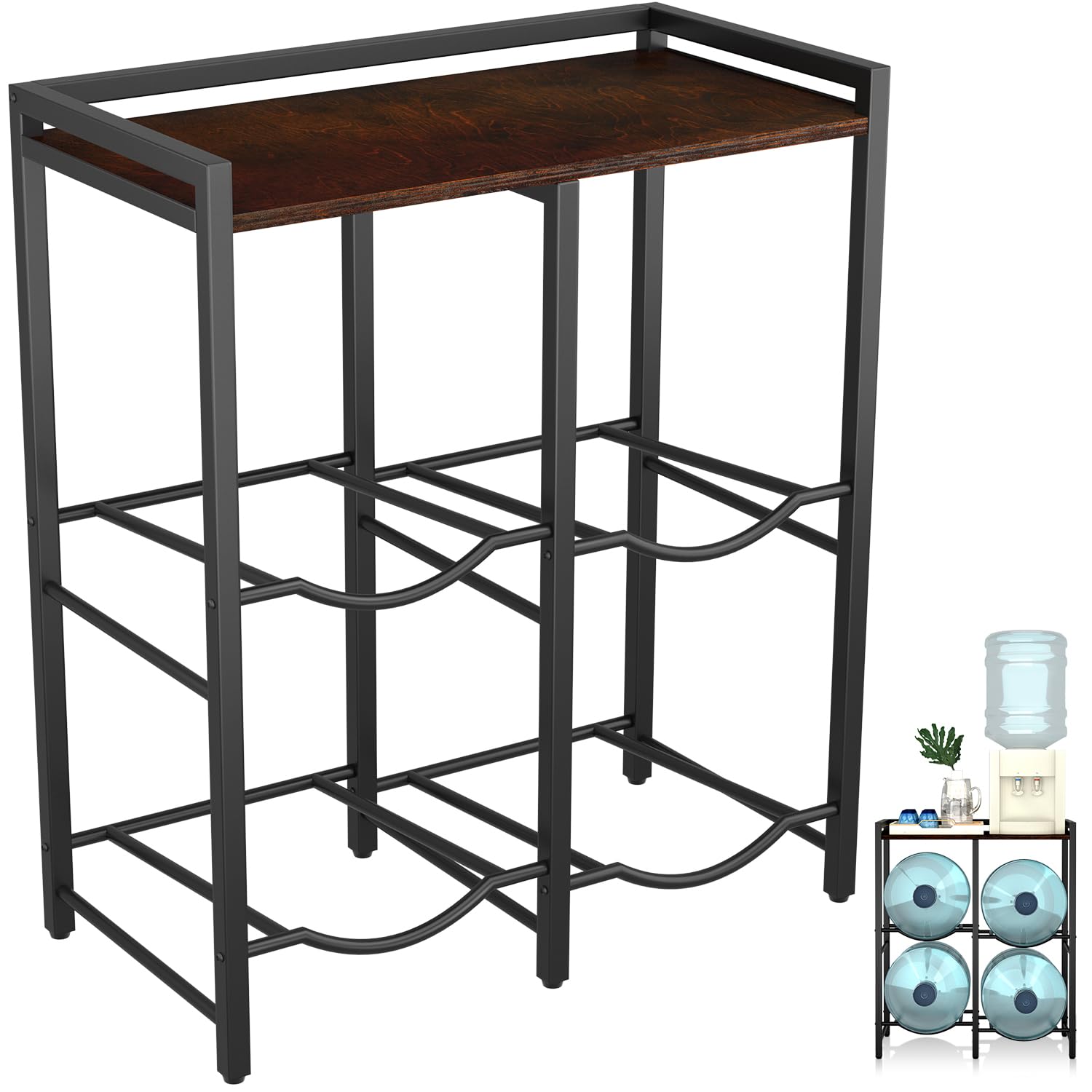 5 Gallon Water Jug Holder For 4 Bottles With Rustic Brown Wood Top Shelf, 5 Gallon Water Jug Stand, 5 Gallon Water Bottle Holder