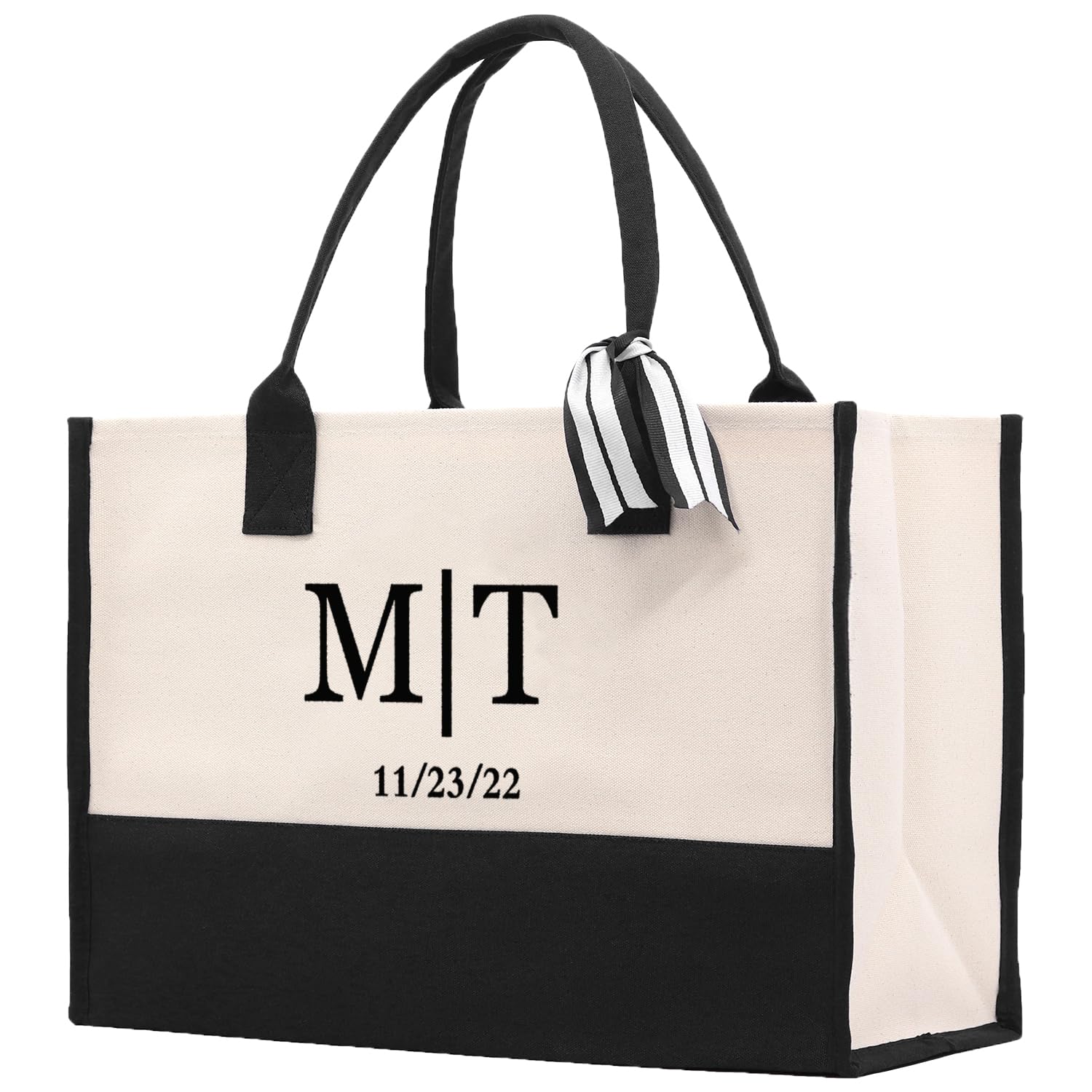Vanessa Rosella Initials And Date Customized Embroidered Tote Bag 100% Cotton Canvas And Chic Personalized Tote Bag For Bridesma