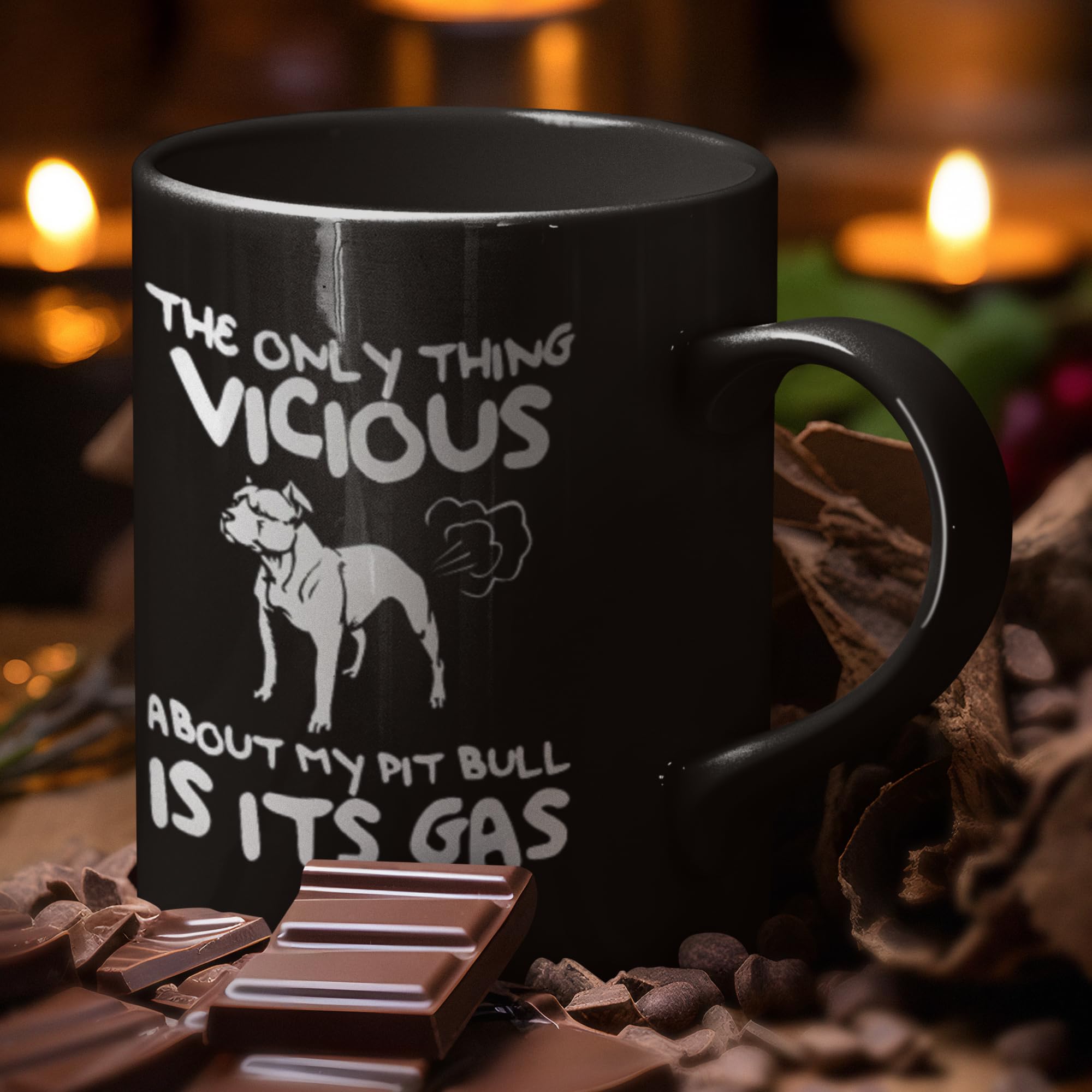 DogsMakeMeHappy - The Only Thing Vicious About My Pit Bull Is Its Gas Coffee Mug - Ceramic Hot Cocoa Coffee Mug - Best Gift Idea