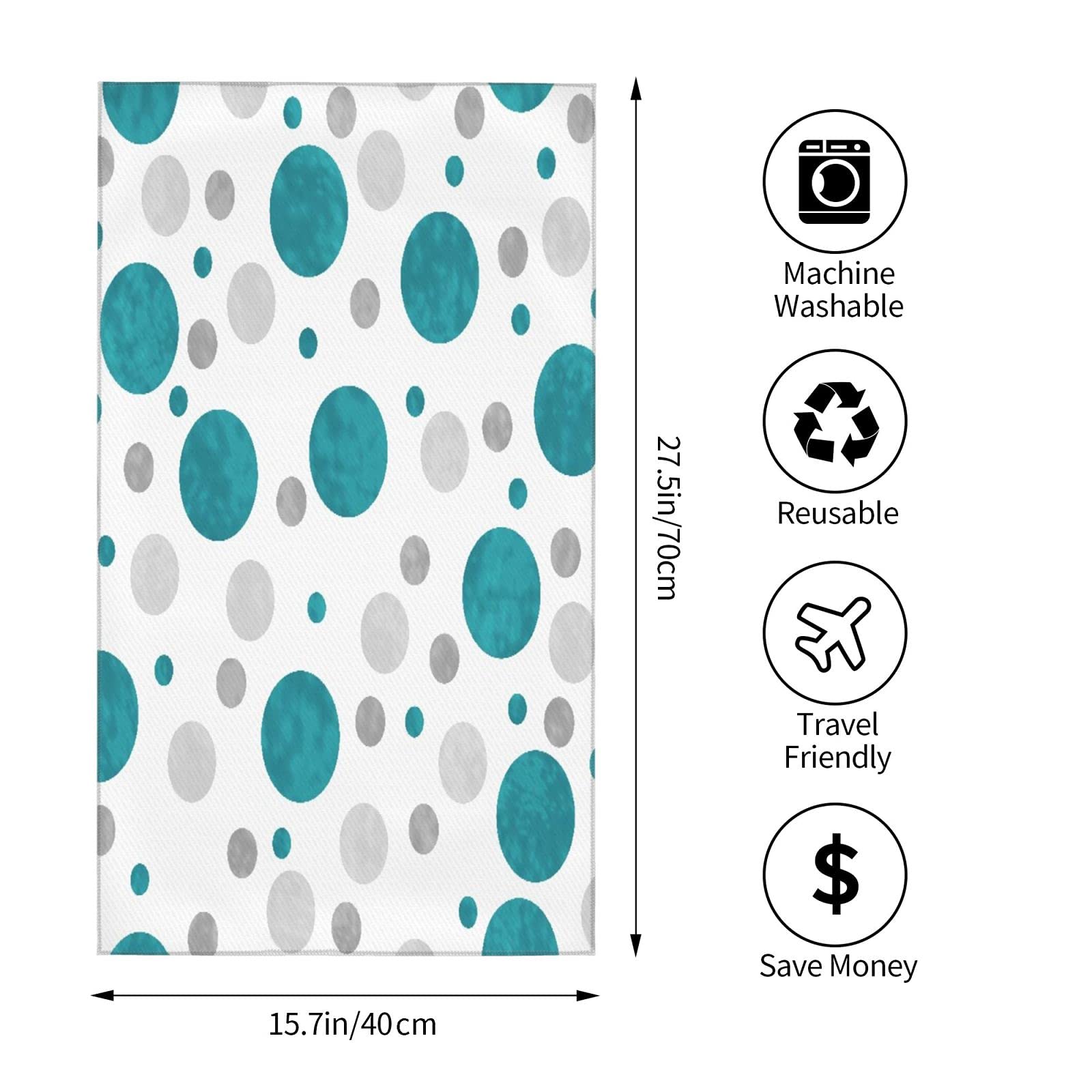 Covasa Polka Dot Hand Towels For Bathroom Set Of 2 Blue Aqua Teal Gray Polka Dots Pattern Abstract Circles Classic Contemporary