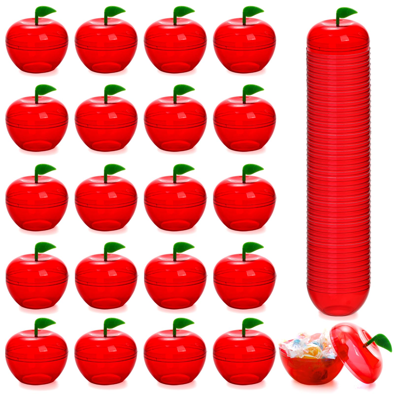 Cididu 50 Pcs Plastic Apple Container, Apple Shaped Mini Candy Boxes, Christmas Apple Container Candy Holder, Candy Jars Apple O