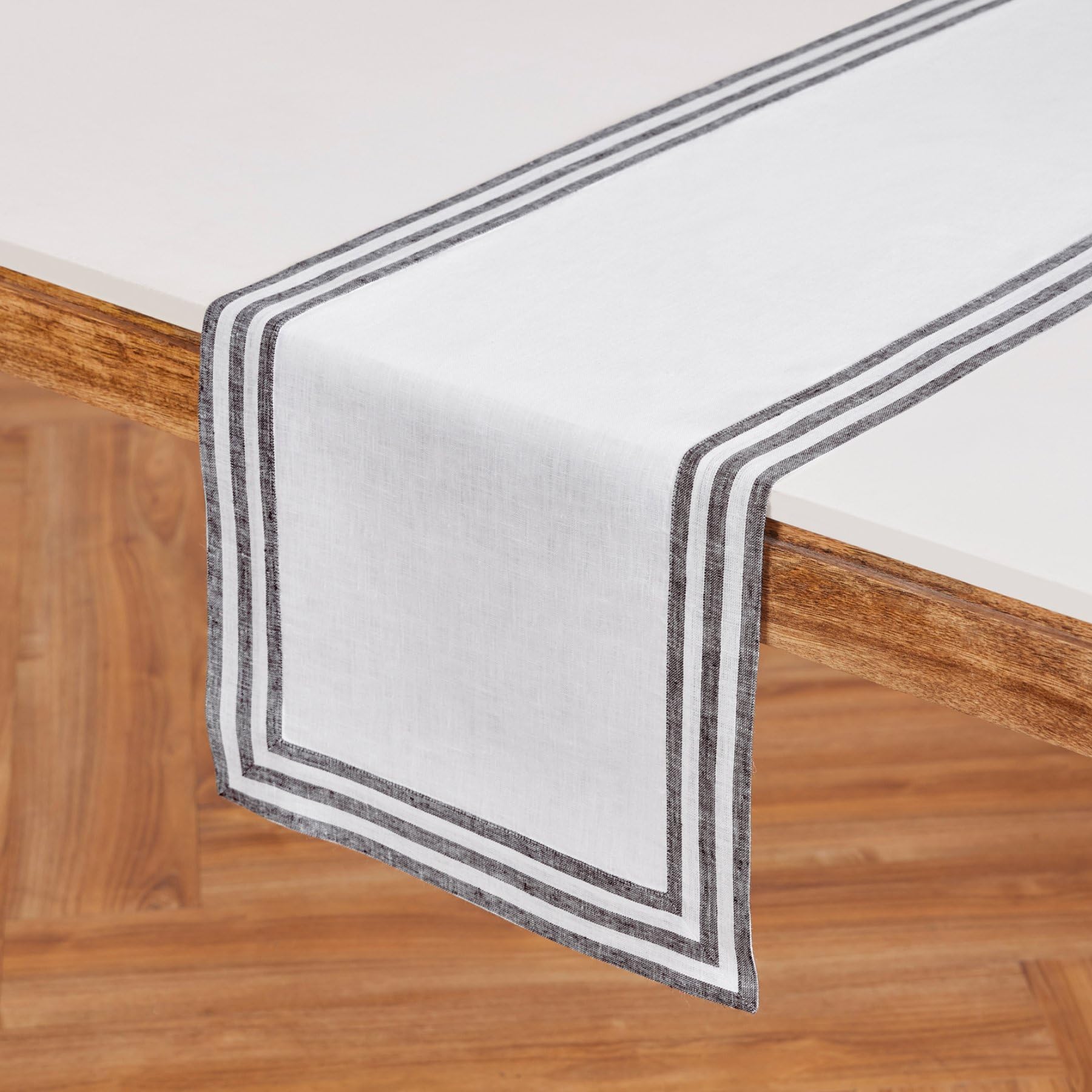 Solino Home Linen Table Runner 108 Inches Long - Mila, 100% Pure Linen Black Table Runner 14 X 108 Inch Ideal For Wedding, Parti