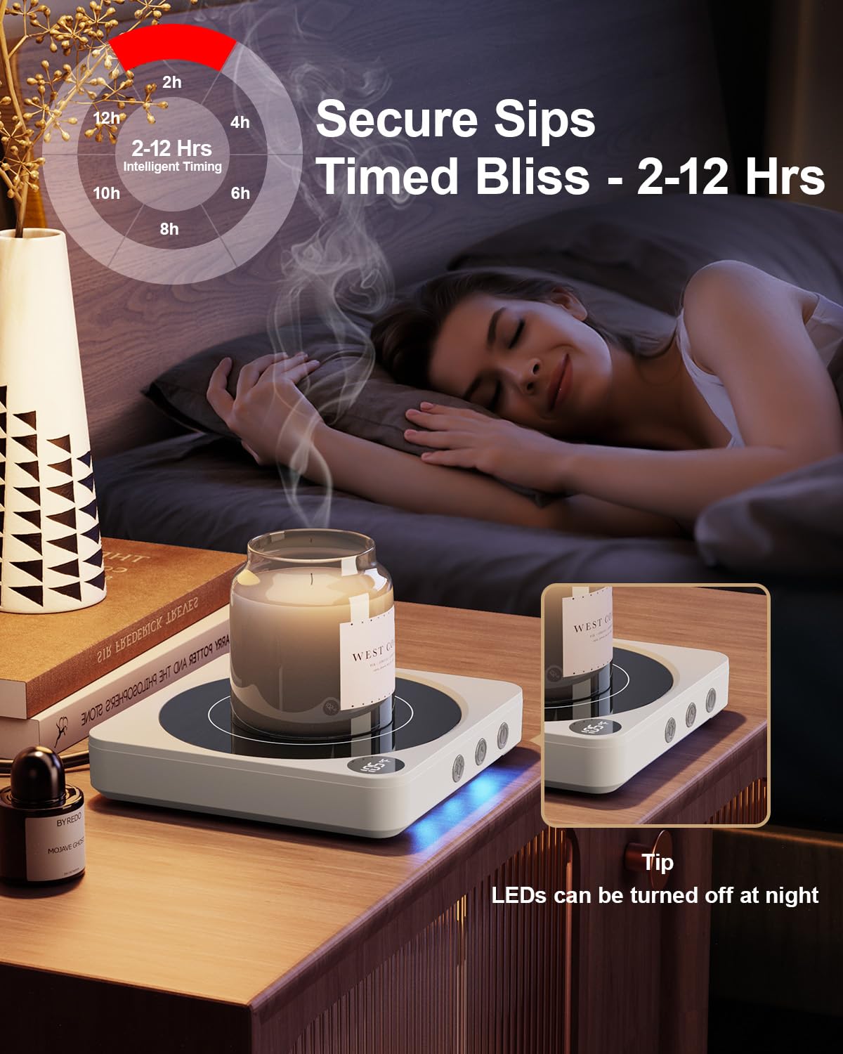 Mug Warmer - 36W Coffee Mug Warmer for Desk with Temperature Display, 2-12Hrs Auto Shut Off, Smart Candle Warmer - Ideal Coffee