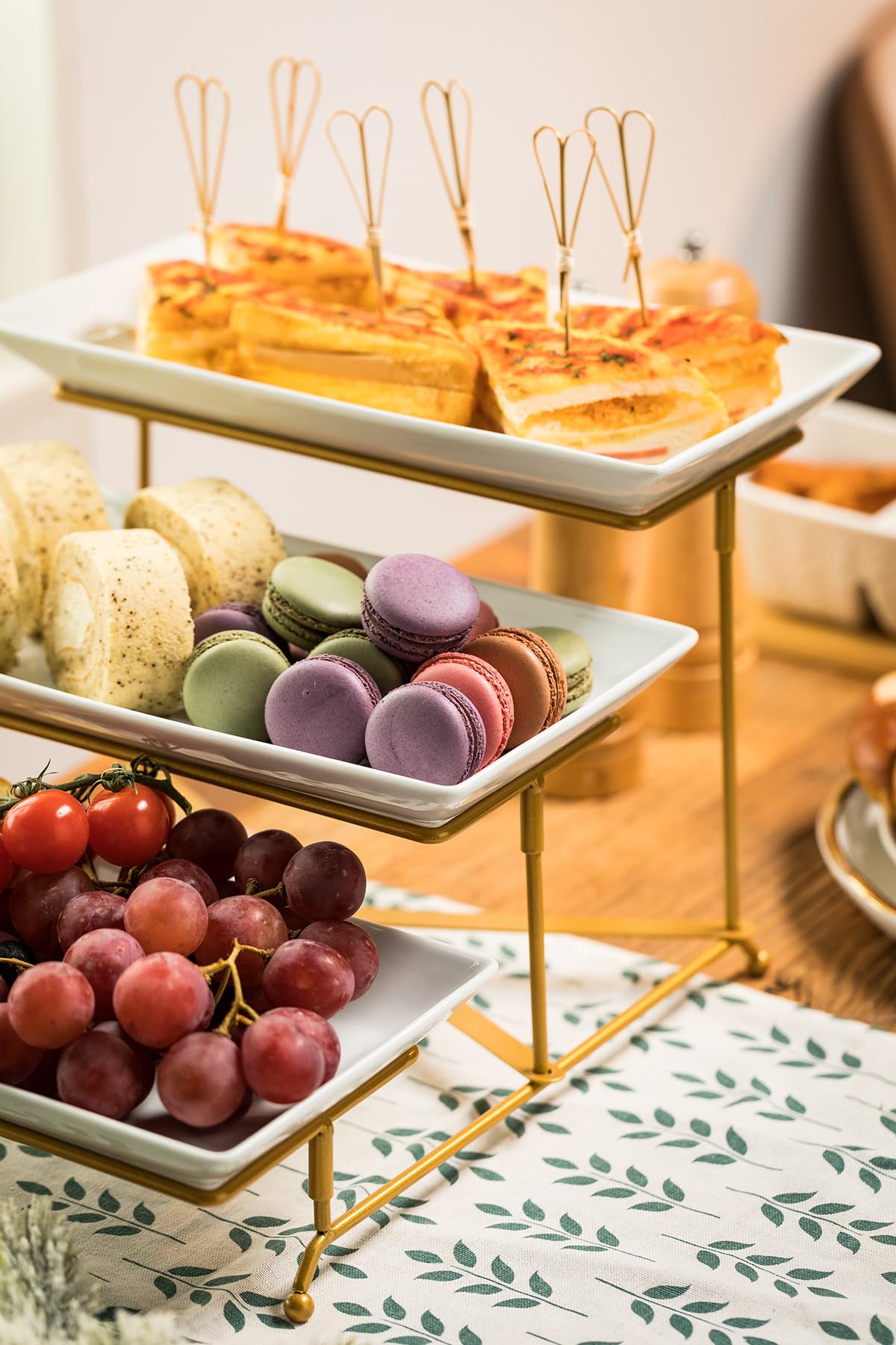 Lauchuh 3 Tier Serving Stand Porcelain Serving Platter Tier Serving Trays With Collapsible Sturdier Rack, Serving Dishes And Pla