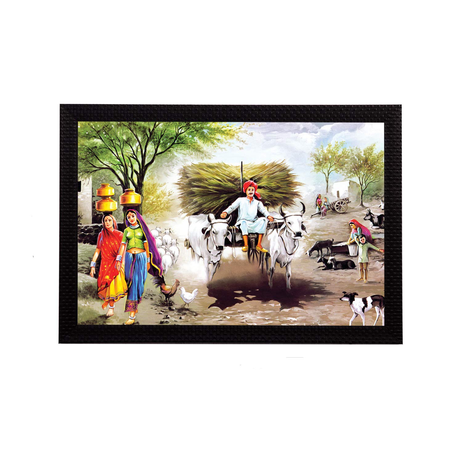 eCraftIndia Village Scenic View Satin Matt Texture UV Art Painting (Synthetic Wood, 50.8 cm x 35.56 cm)