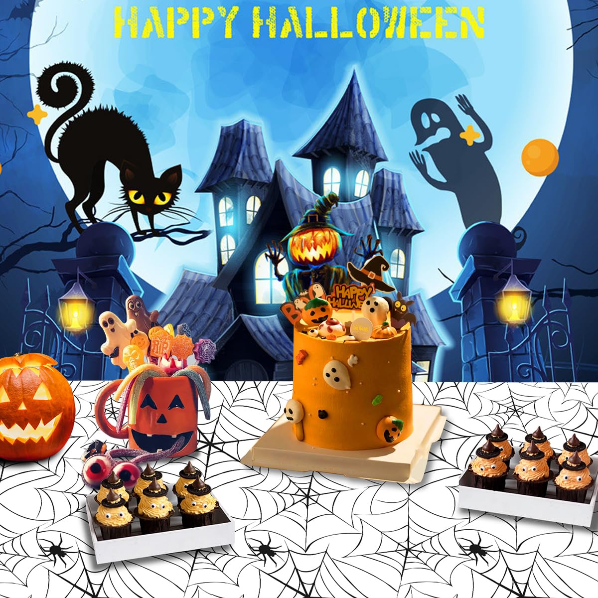 Amocytec 2Pack Halloween Plastic Tablecloths Disposable Christmas Plastic Table Covers BBQ Picnic Halloween Party Oil-Proof Wate