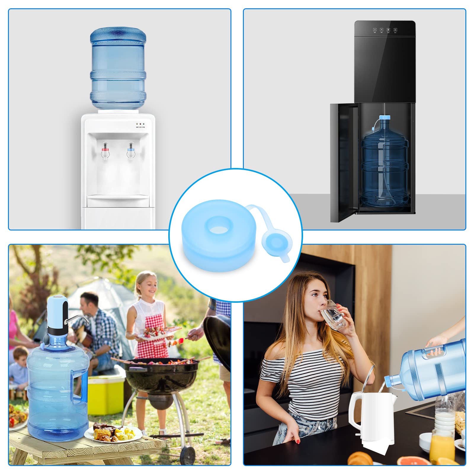 Myvision Secure Cap For Water Dispenser 3-5 Gallon Water Jug Cap Reusable, Silicone Replacement Cap, Non Spill Bottle Caps For 2