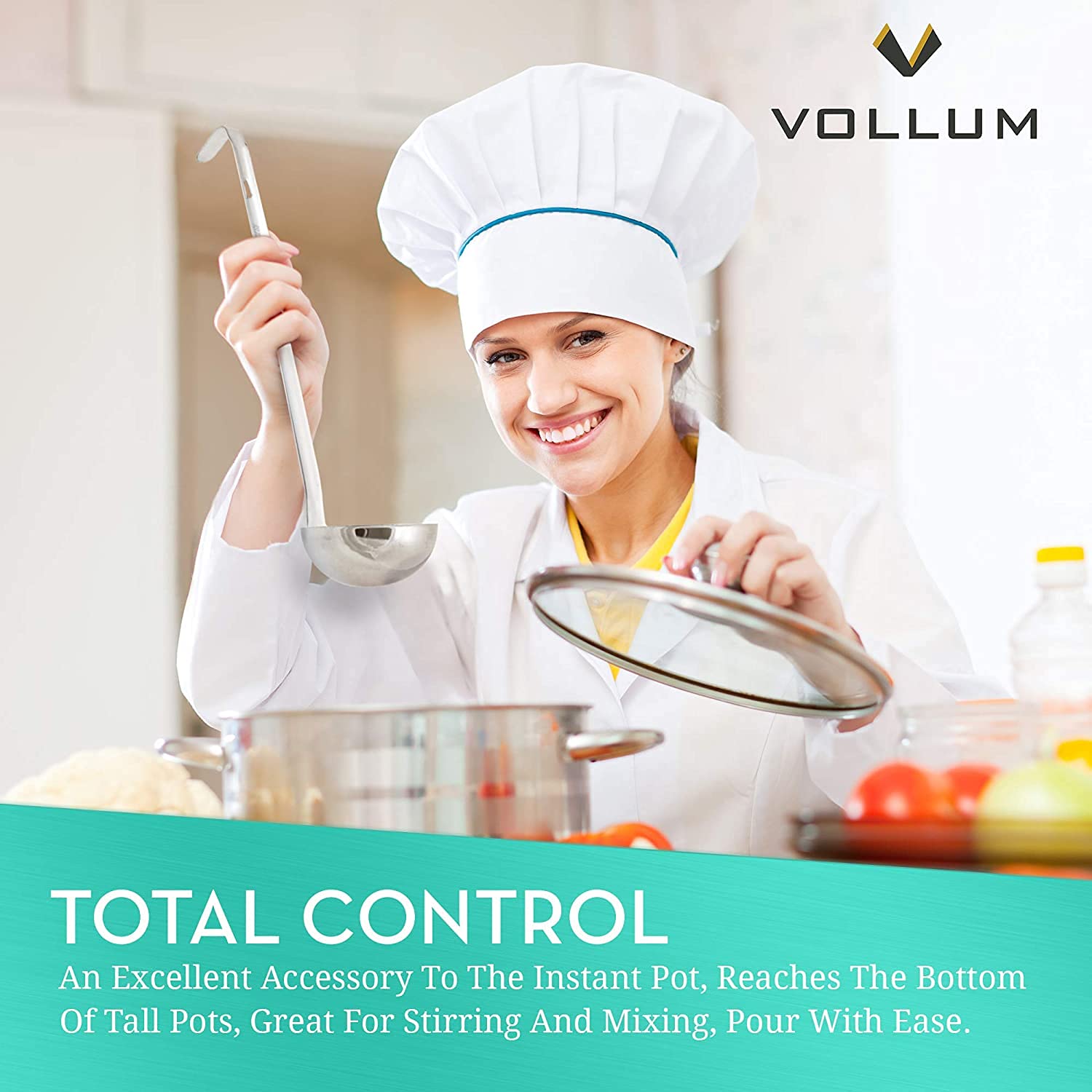 Vollum 1-Piece Ladle Heavy Duty Thick Stainless Steel - 6 Ounce (3.6'' Bowl Diameter, 12.1'' Handle Length)