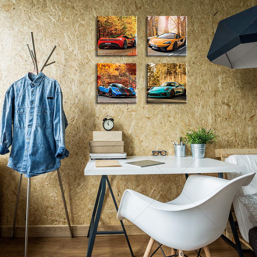 Djsylife Car Posters Boys Room Decor Wall Art Giclee Canvas Prints Autumn Landscape Red Sport Car Pictures Modern Artwork For Be
