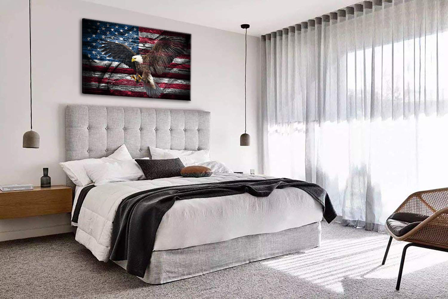 Retro American Flag Bald Eagle Us Military Wall Art Canvas Prints Thin Blue Red Line Home Decor Pictures For Living Room Bedroom
