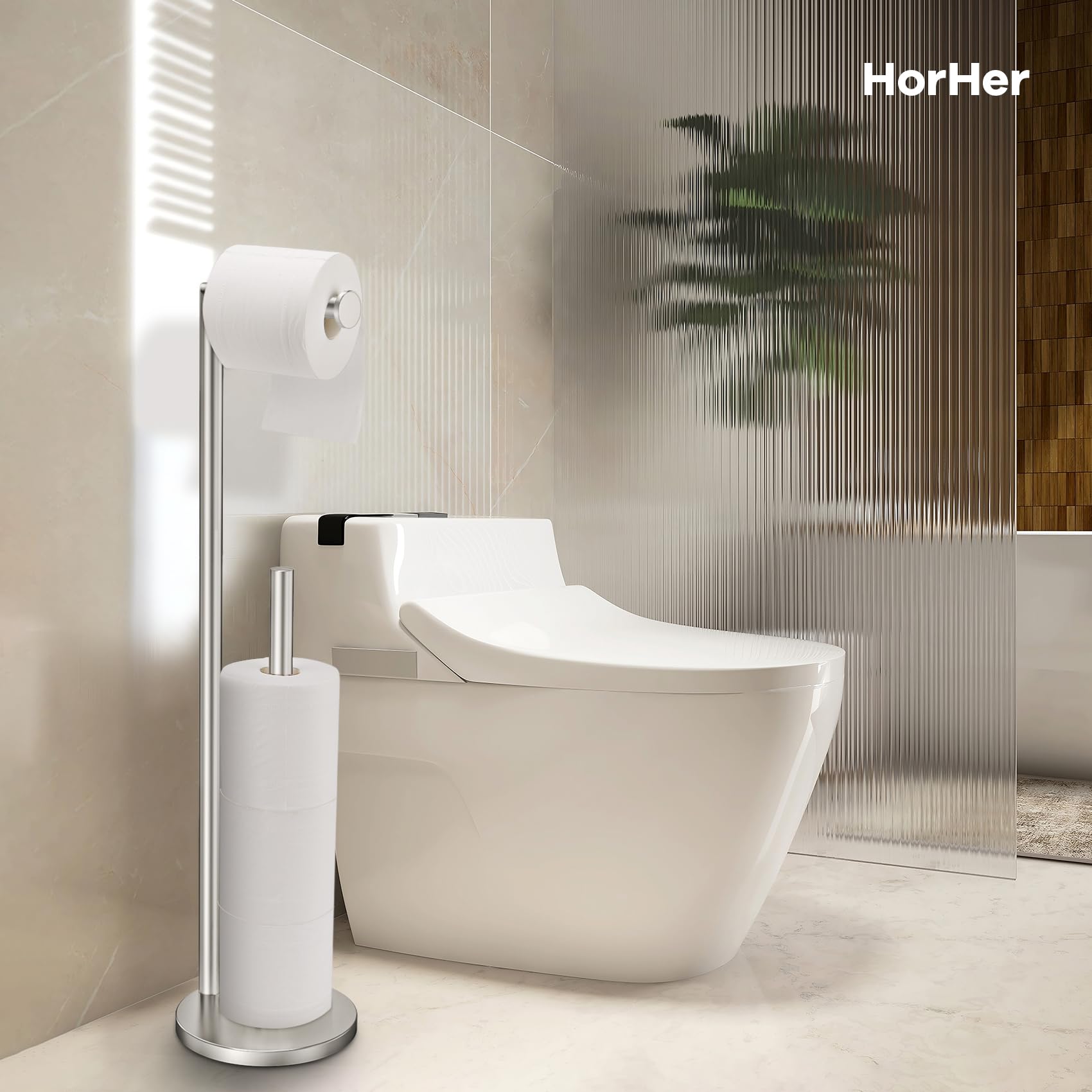 Toilet Paper Holder Stand, Toilet Paper Holder Free Standing, Toilet Paper Stand, Brushed Nickel Toilet Paper Holder With Storag