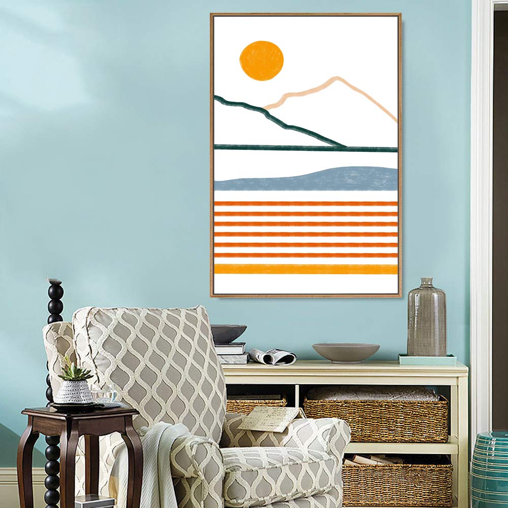 Idea4Wall Framed Canvas Print Wall Art Textured Paint Stroke Abstract Landscape Geometric Shapes Illustrations Modern Art Mid-Ce