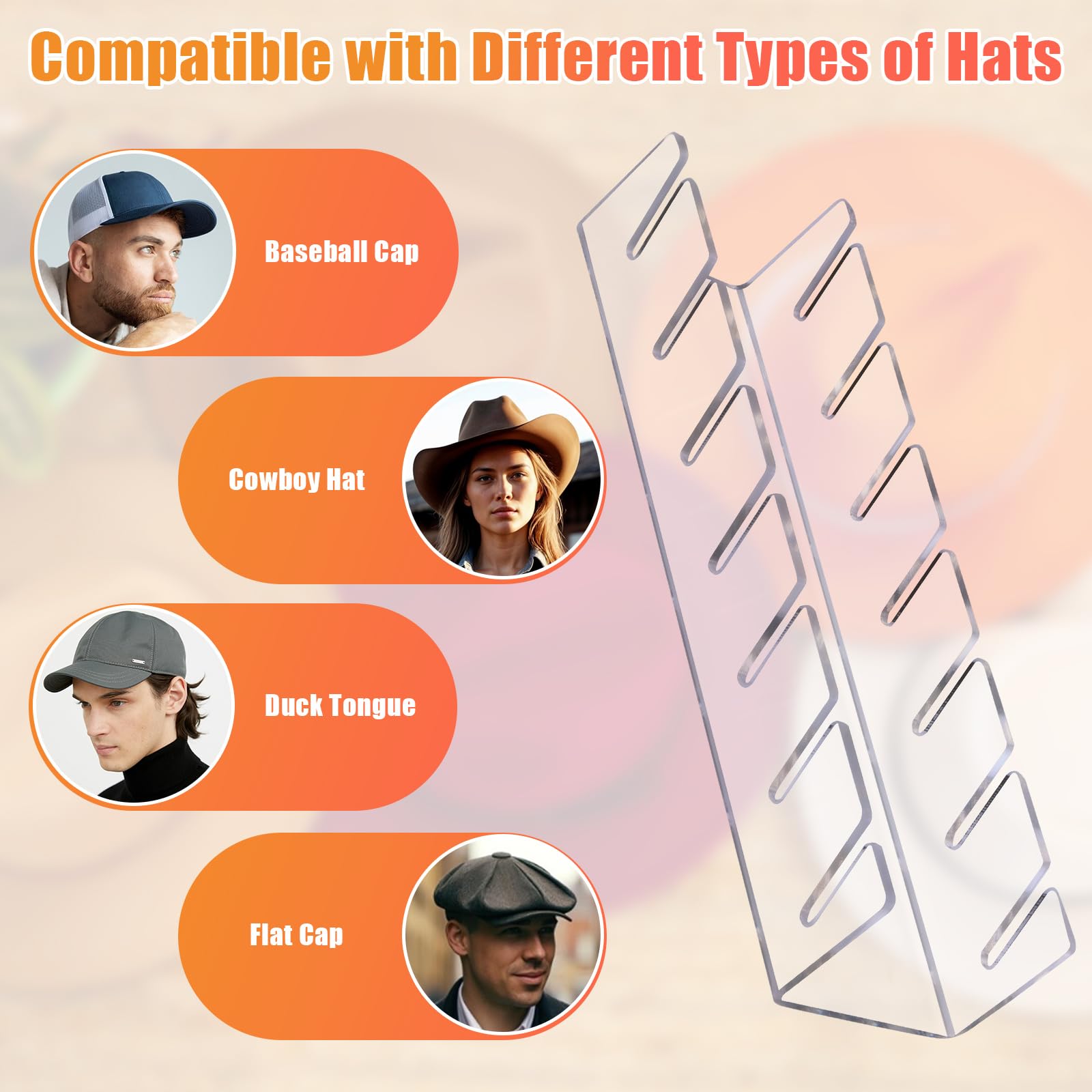 Hat Rack Hat Organizer For Baseball Caps, 4 Pack Acrylic Hat Stands For 28 Baseball Caps, Closet Hat Racks For Baseball Hat Stor
