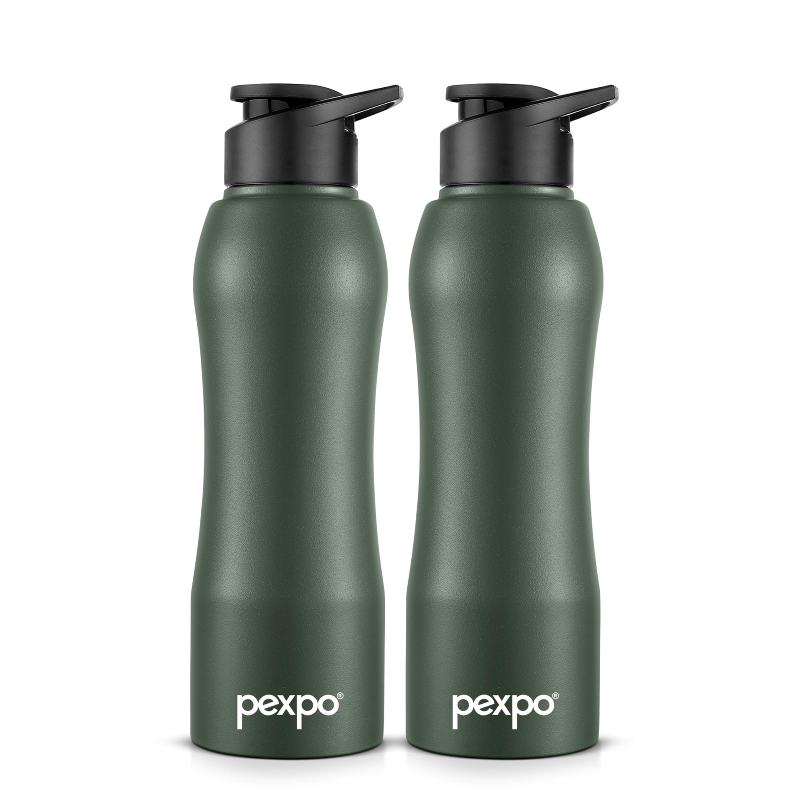 Pexpo Bistro Isi Certified Stainless Steel Fridge/Sports Sipper Water Bottle 750Ml, Military Green, Pack Of 2|Single Wall|Easy G